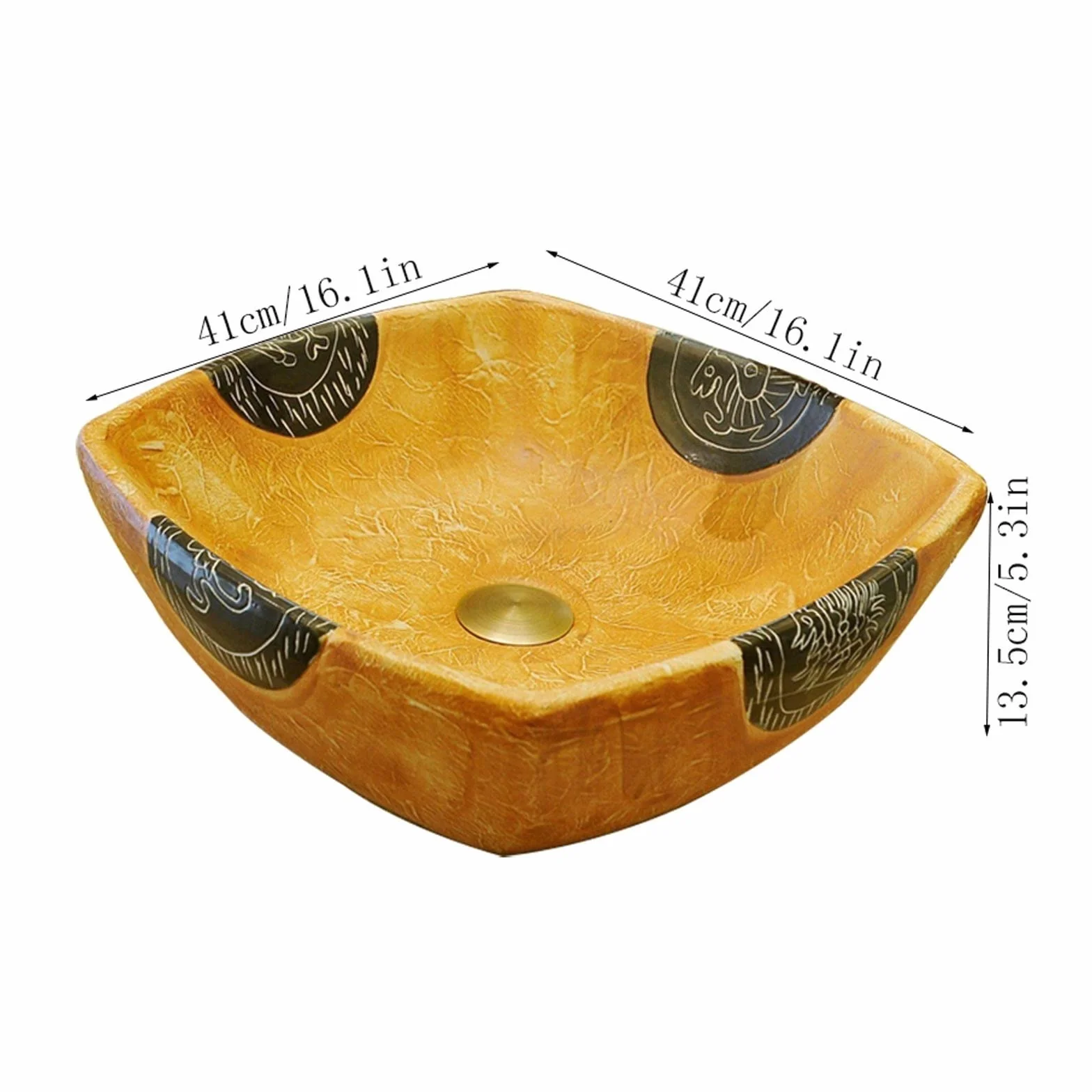 Umywalka wpuszczana do łazienki Vintage zlew łazienkowy blat zlewu sztuki kwadratowy naczynie porcelanowy zlew łazienkowy 16.1 "x16.1" x5.3" Umywalki łazienkowe(A)