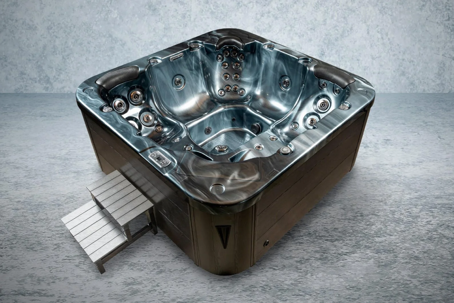 American Outdoor Whirlpool Torina Pearl Shadow 215 x 215 cm – 5 osób – 53 dysze do masażu – sterowanie gekonem – kolorowe światło LED – uzdatnianie wody UV – pełna izolacja – w zestawie osłona