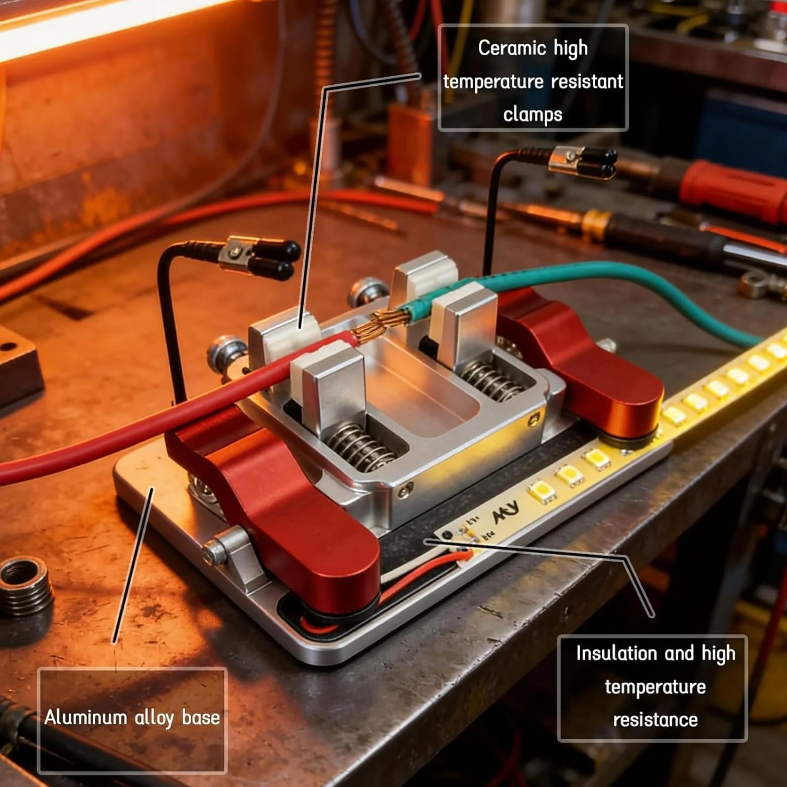Stacja lutownicza z zaciskami ceramicznymi, zaciski do stołu spawalniczego, narzędzie do lutowania aluminiowego, do naprawy elektroniki PCB, drutu i taśm LED