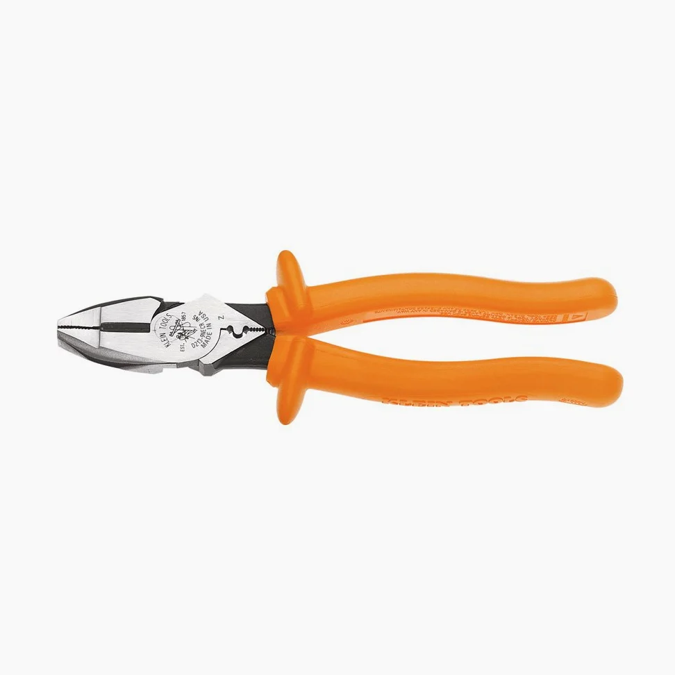 Szczypce do cięcia i zaciskania bocznego, nosek New England, izolowane, 24 cm Klein Tools D213-9NE-CR-INS, pomarańczowe
