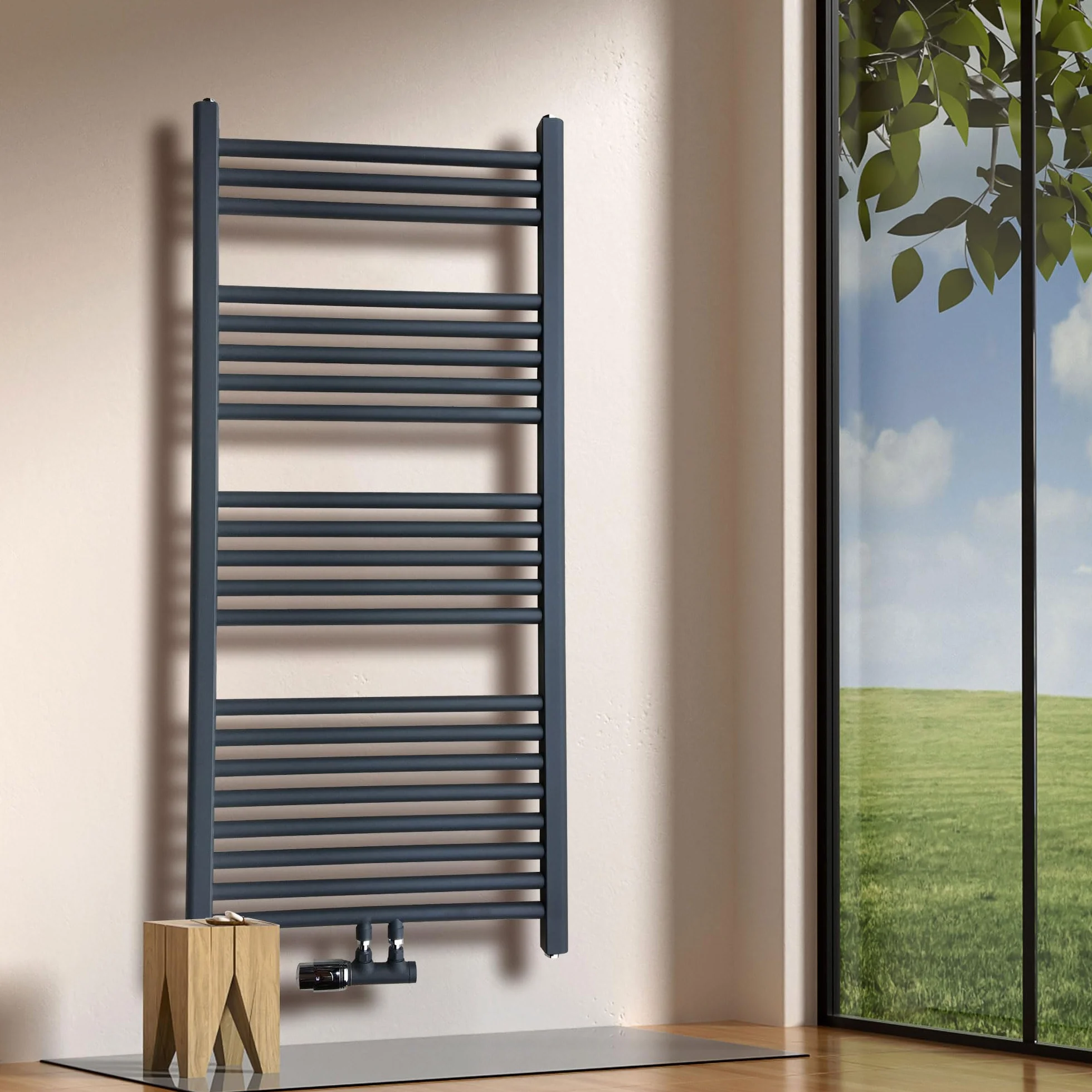 Grzejnik łazienkowy 750 x 600 mm w kolorze antracytowym prosty wysokiej jakości grzejnik na ręczniki w kolorze antracytowym ogrzewacz na ręczniki