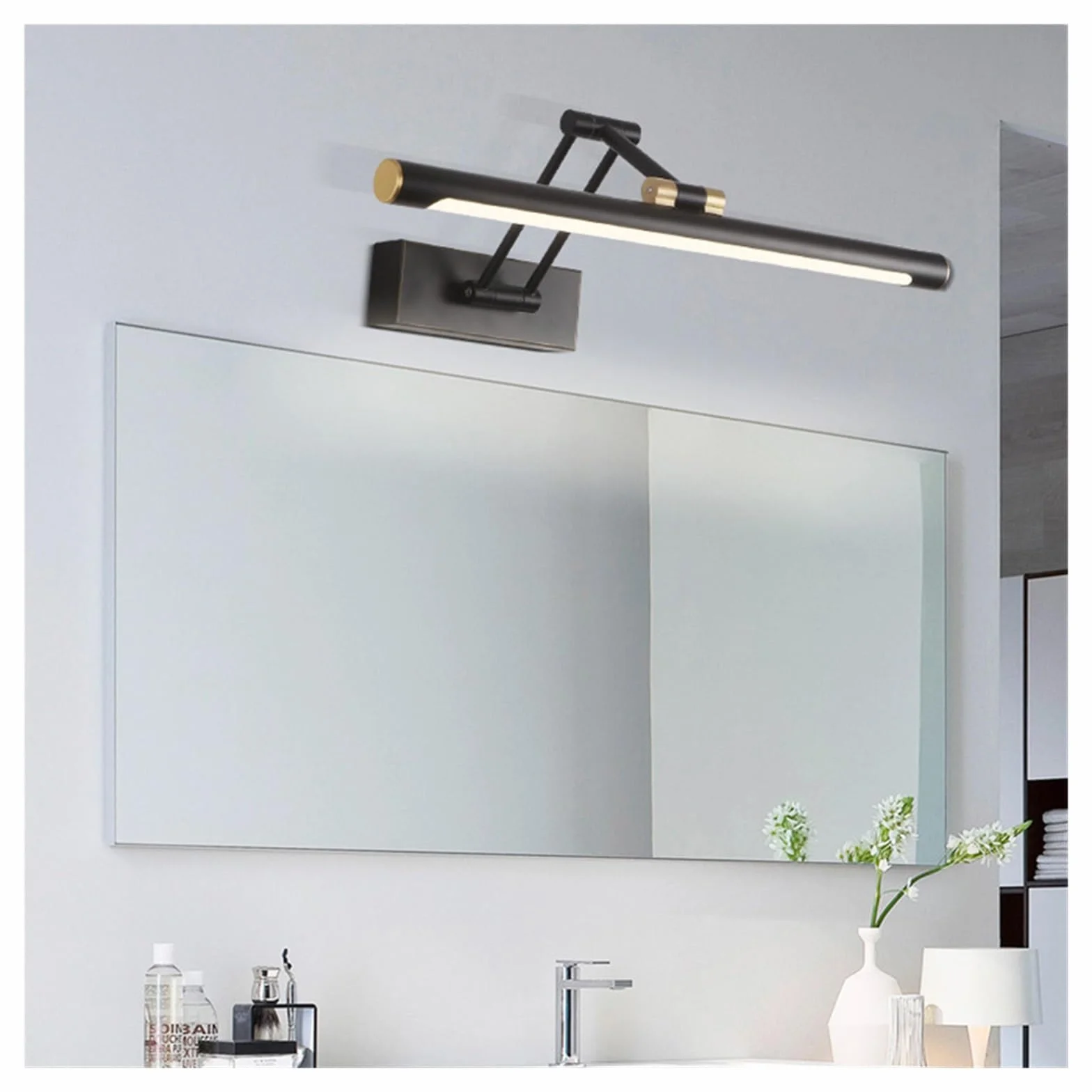 Światła obrazu Światło lustrzane LED Kinkiet Nowoczesna Łazienka Kinkiet 43cm 58cm AC85-265V Oświetlenie wewnętrzne Sypialnia Kinkiety Ścienne Oprawy oświetleniowe (Color : Warm, Size : White 43cm