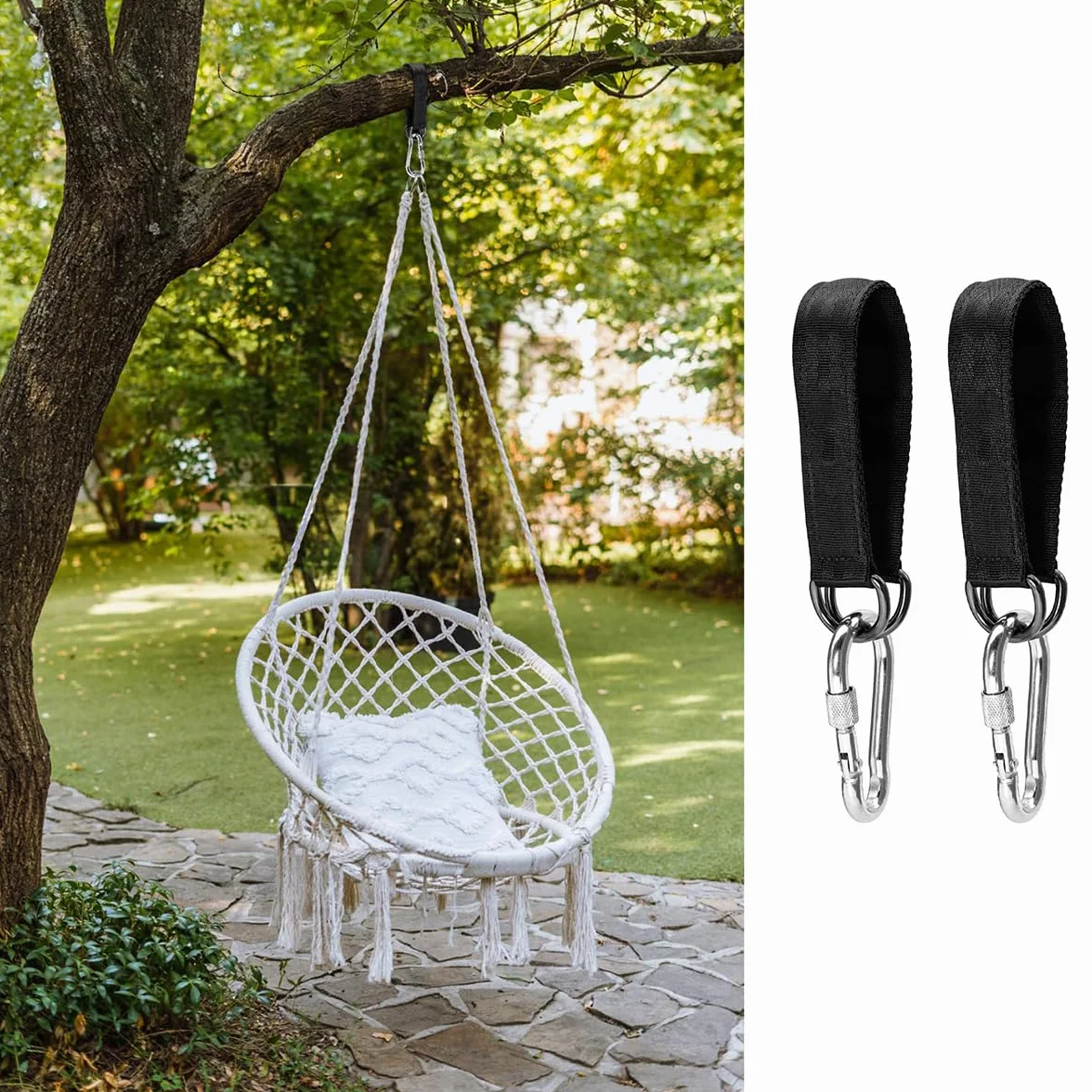 Swing Hanging Kit, 2 sztuki, 30 cm, mocowanie hamaka, mocowanie huśtawki, z 2 karabińczykami do dużych obciążeń i pierścieniami D do huśtawek i hamaków
