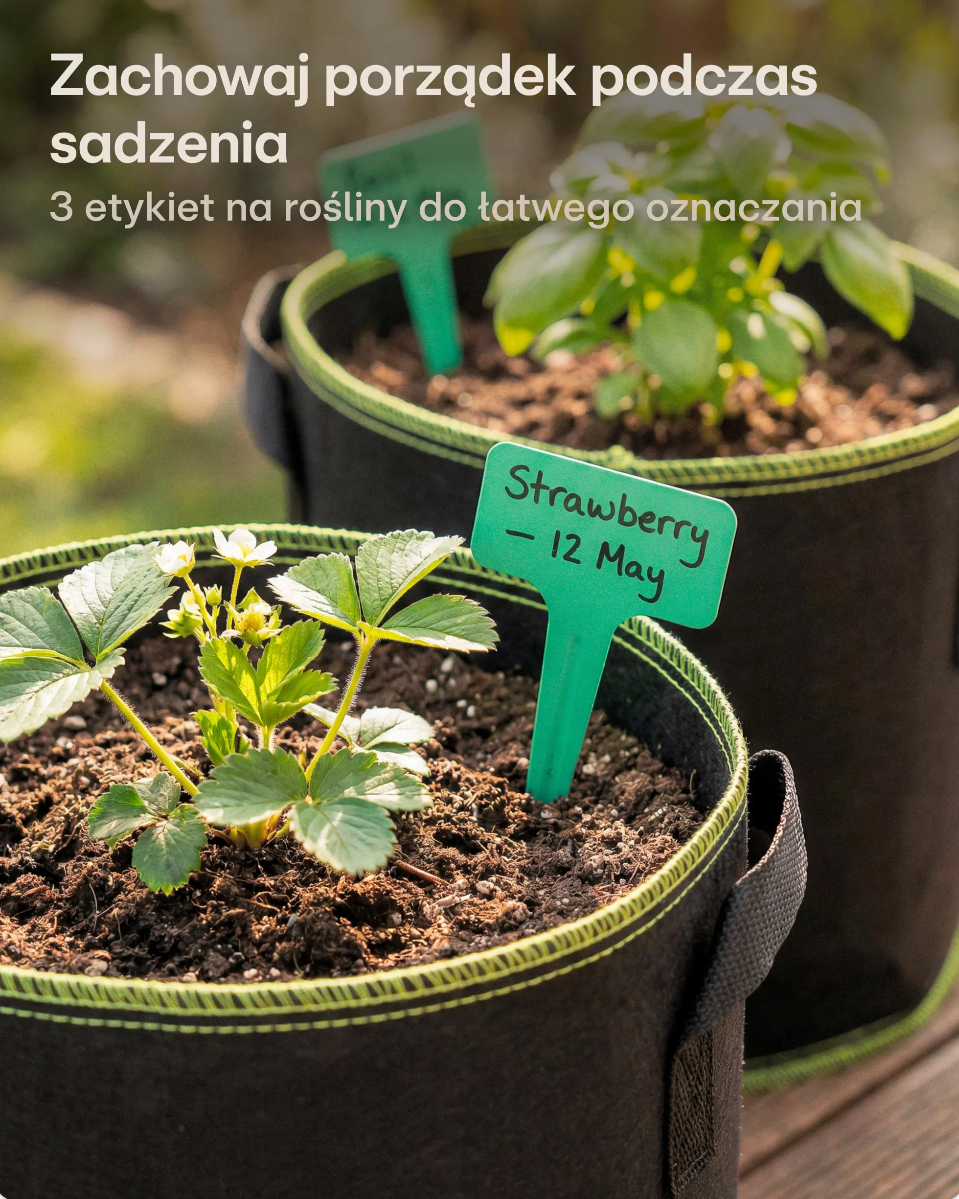 Praknu Worek do Sadzenia 15L 3 szt. z Uchwytem na Rośliny