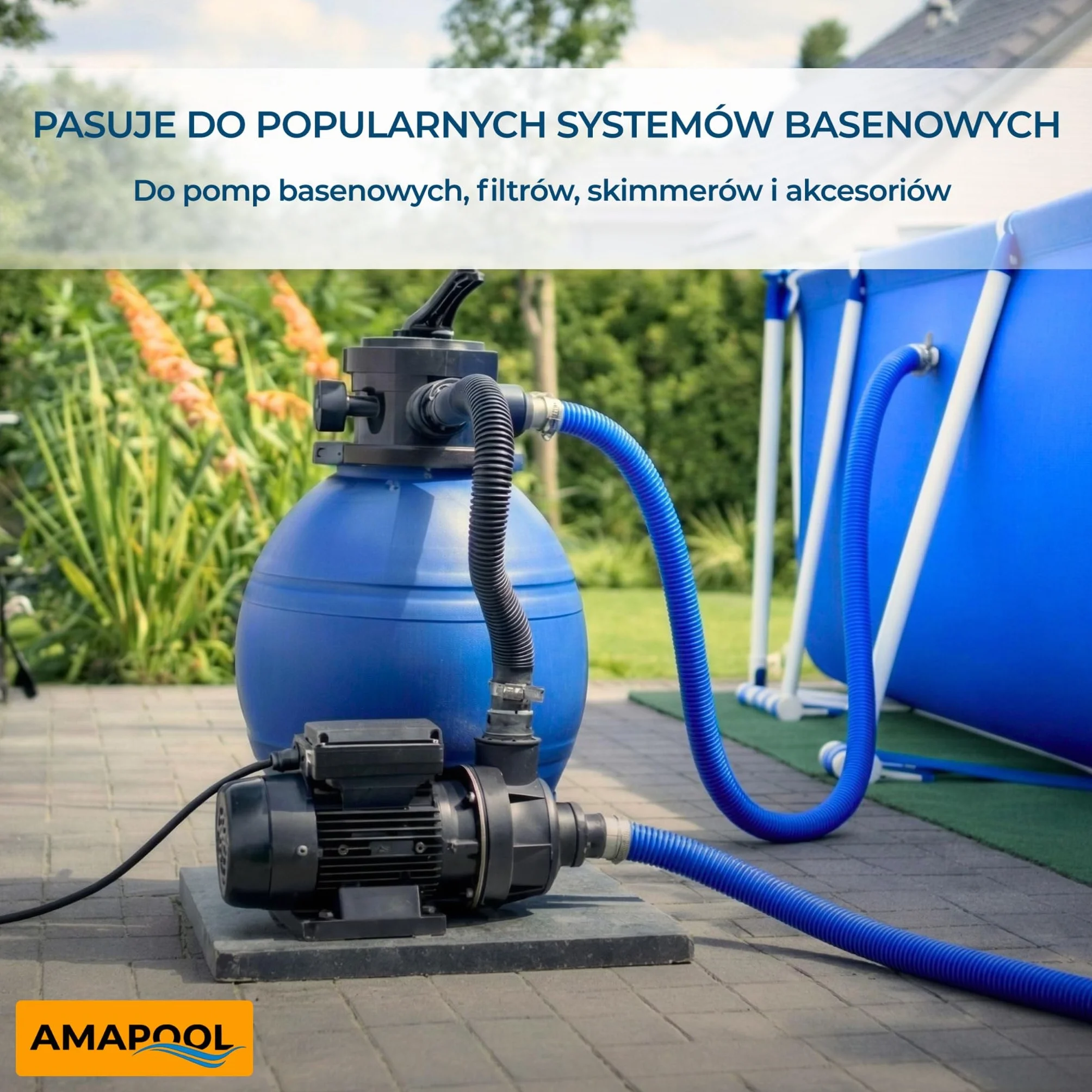 Amapool Wąż basenowy 38mm 9m niebieski – Elastyczny rozłączny do pompy skimmera filtra piaskowego