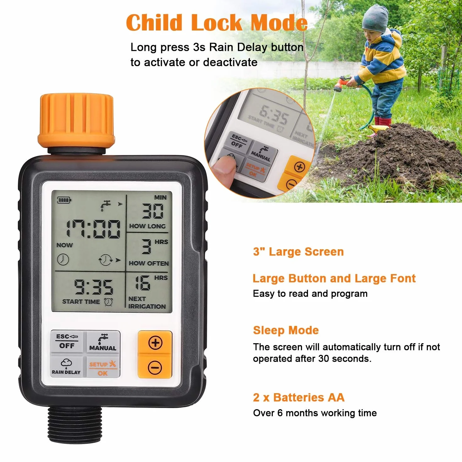 Johgee Programator automatycznego nawadniania wodoodporny 3" LCD timer ogród