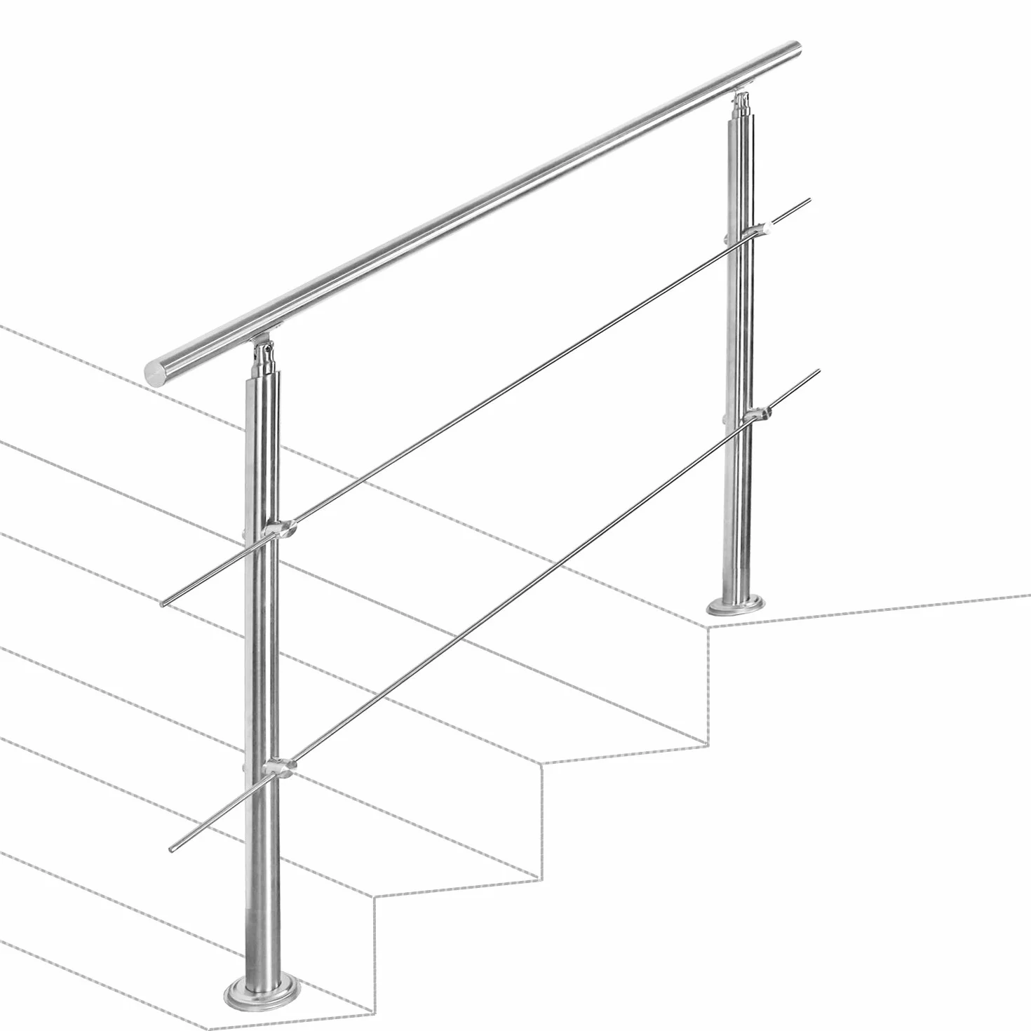 Jopassy Poręcz ze stali nierdzewnej, poręcz schodowa z 2 poprzeczkami, poręcz wejściowa na balkon, schody, do wewnątrz i na zewnątrz (100 cm)