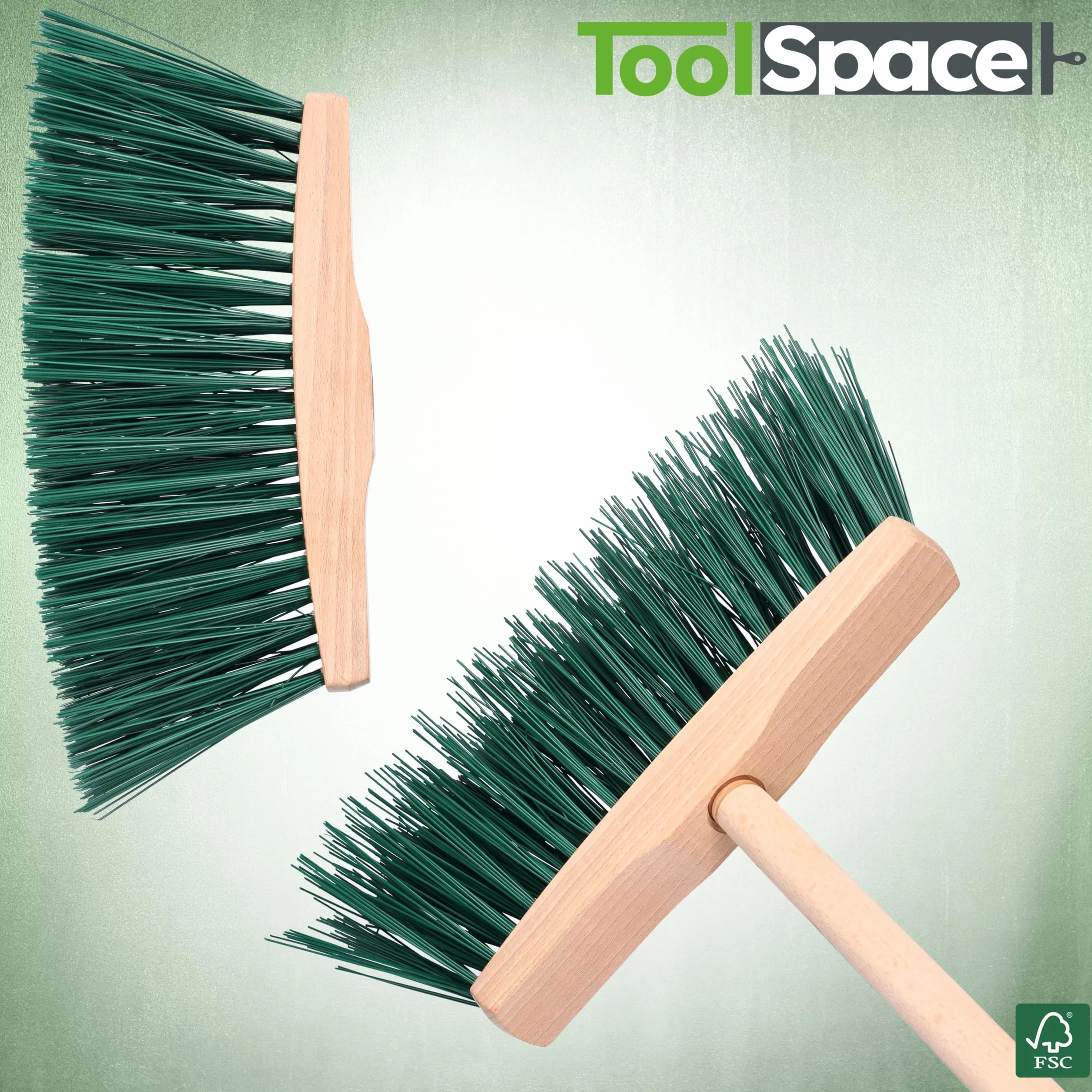 ToolSpace 2x Drewniana Miotła Zewnętrzna 24 cm – Twarde Włosie z Tworzywa Sztucznego – Do Zamiatania Podwórka, Garażu, Betonu, Kostki – Czysty Ogród i Podwórko – Szczotka do Zamiatania Liści i Kurzu