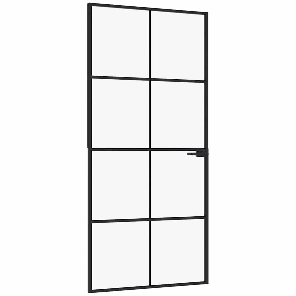 vidaXL Drzwi wewnętrzne, czarne, 93x201,5 cm, szkło i aluminium