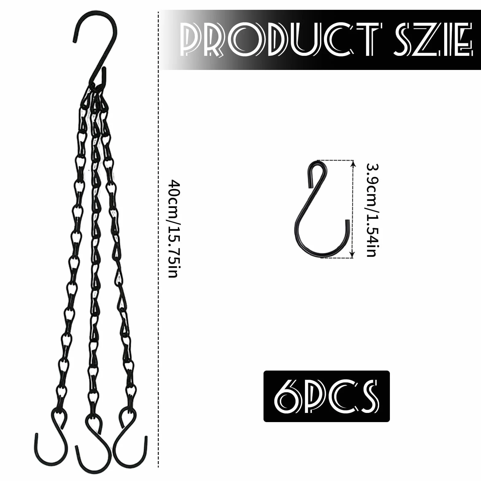Wiszące łańcuchy do koszyka 40 cm czarny łańcuch do doniczek