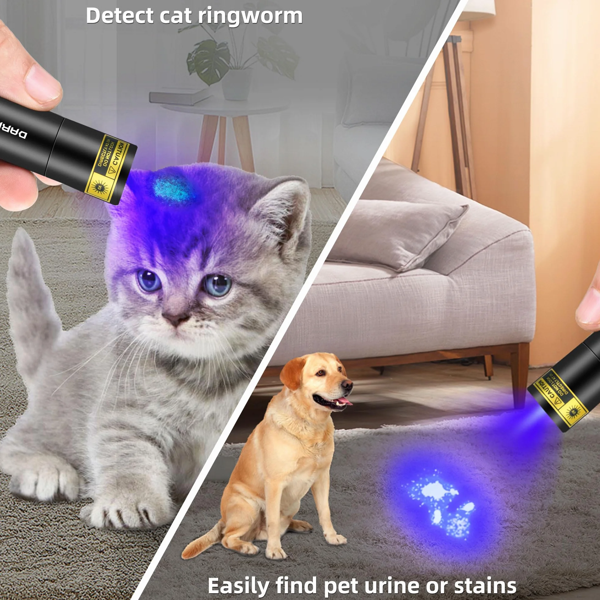 DARKBEAM Latarka UV 365nm i 395nm Blacklight, Mini Potężna Lampa Leśna USB-C Akumulator, Latarki LED Ultrafioletowe Wykrywacz moczu zwierząt domowych do skał, szkła uranowego, utwardzania żywicy, 2szt