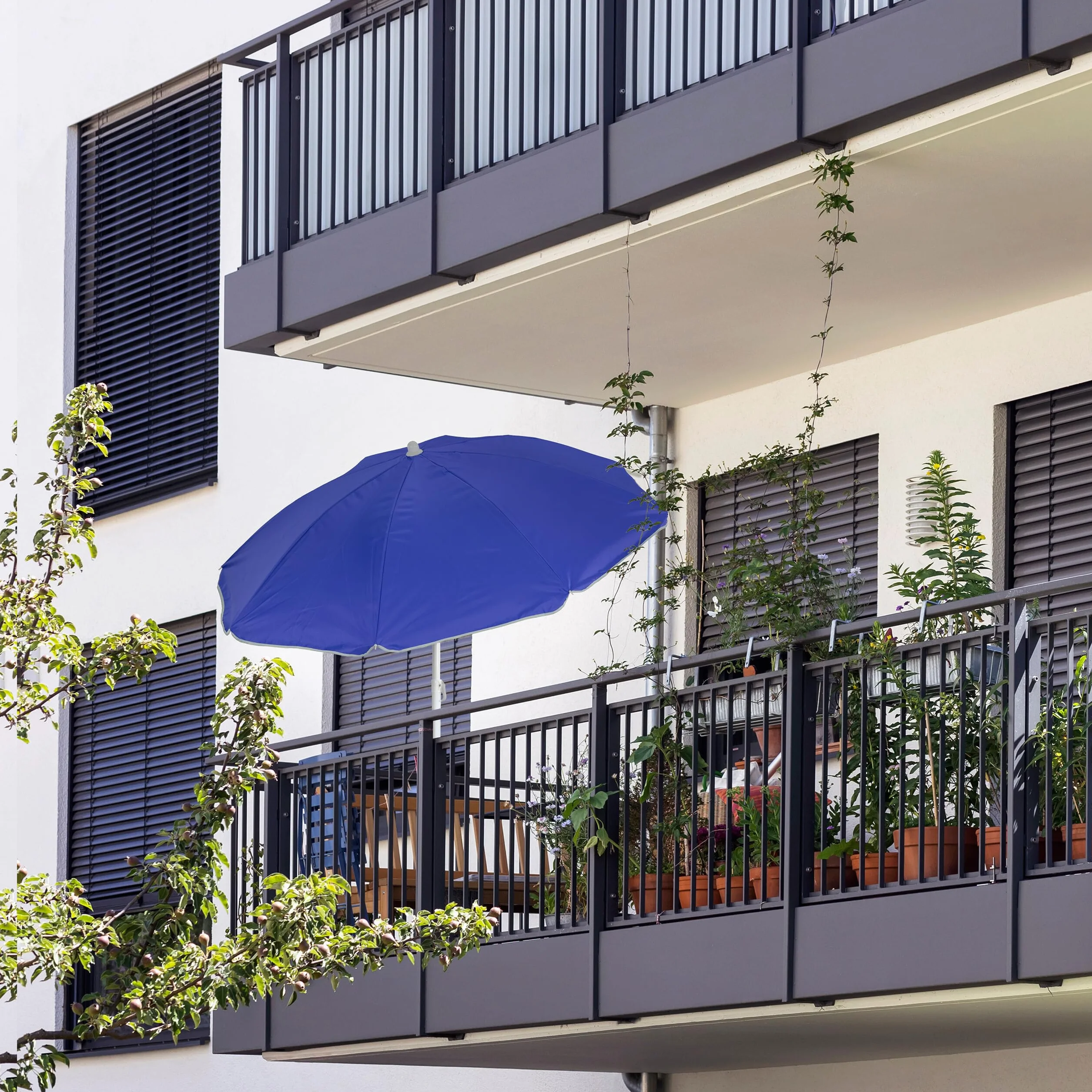 Relaxdays Parasol przeciwsłoneczny, Ø 160 cm, zginany, z regulacją wysokości, ochrona UV, parasol plażowy z torbą, na plażę i balkon, niebieski