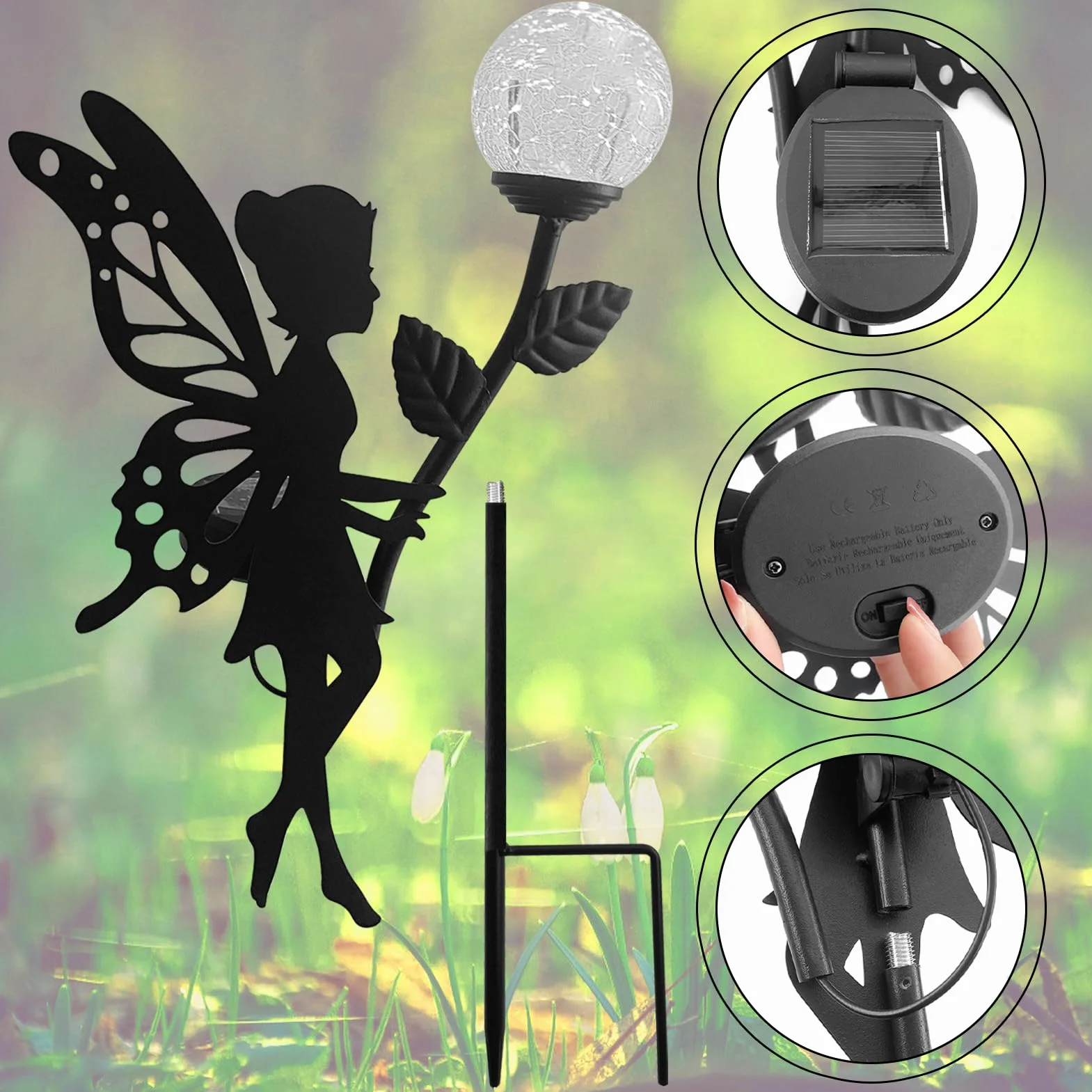 Zestaw 2 zewnętrznych lamp solarnych do ogrodu, do użytku na zewnątrz, wodoszczelne lampy ogrodowe, wróżka LED, szklana kula dekoracyjna trawnik