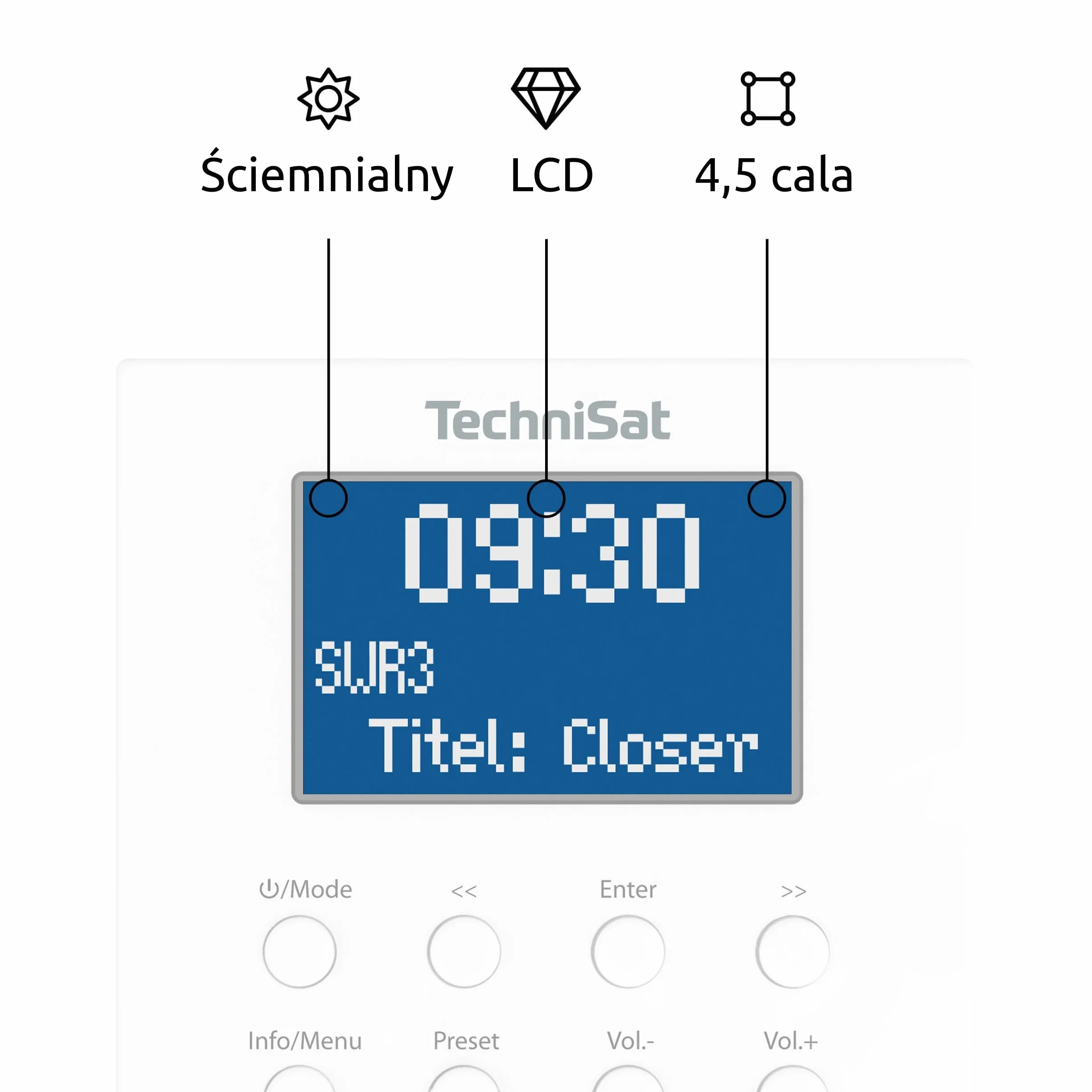 TechniSat DIGITRADIO UP 1 - radio podtynkowe DAB+ do montażu w dowolnej podwójnej puszce podtynkowej (odbiór DAB, FM, Bluetooth, przyciemniany wyświetlacz LCD, budzik, wyłącznik czasowy, moc 2 W RMS)