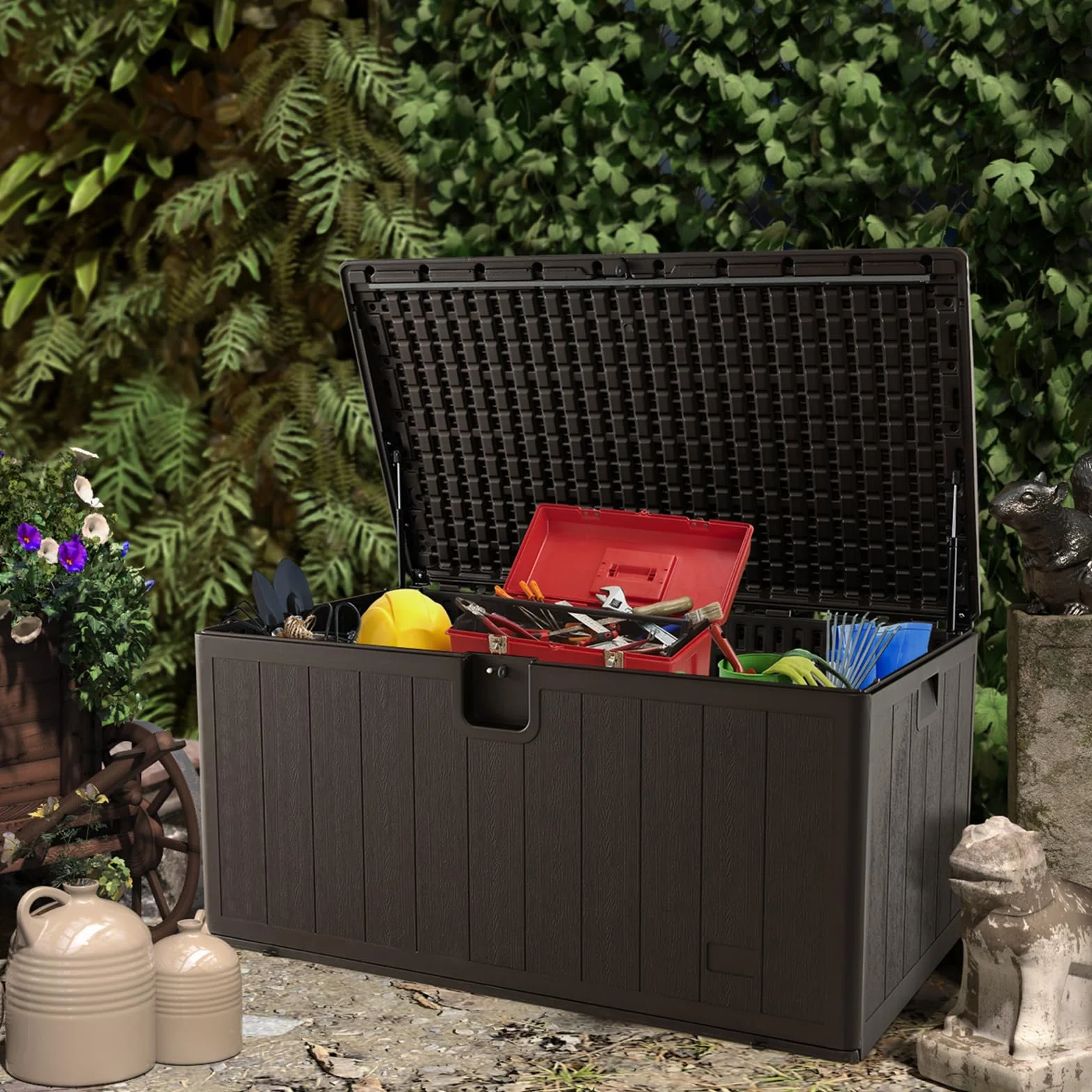 GIANTEX Skrzynia ogrodowa XXL 492 l 127 x 73 x 64 cm wodoszczelna zamykana