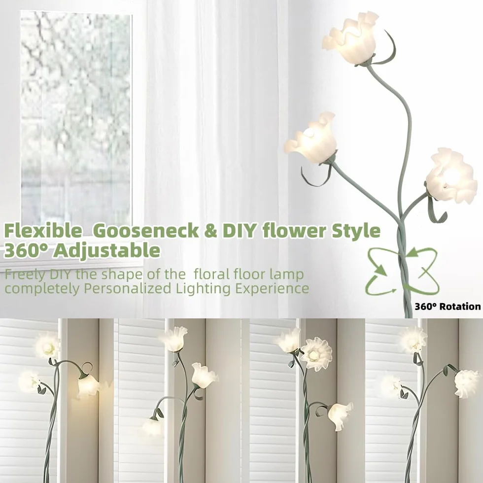 Lampa podłogowa w stylu vintage, z 3 głowicami, do salonu, 3 temperatury barwowe, lampa podłogowa z regulacją wysokości z gęsią przekąską, 67", nowoczesna lampa z 3 głowicami, do pokoju