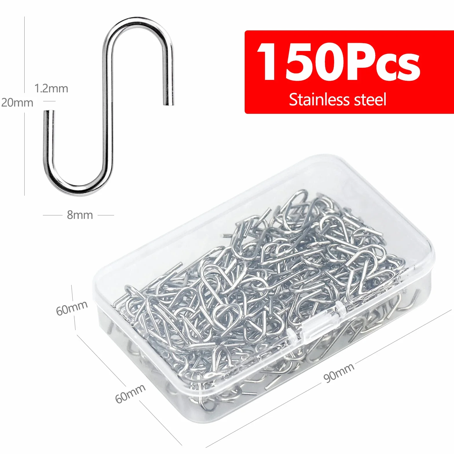 150 sztuk Mini S Haczyki metalowe w kształcie litery S z pudełkiem do przechowywania do rękodzieła DIY biżuteria, brelok i etykiety