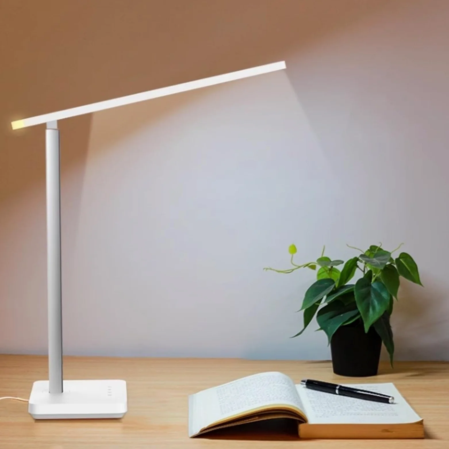 Lampa do nauki Lampa biurkowa LED z lampką nocną, ściemniana lampka na biurko do ochrony oczu 4000 K, z płynnym przyciemnianiem, sterowaniem dotykowym, automatycznym timerem (biały), 12 W Lampy biurko