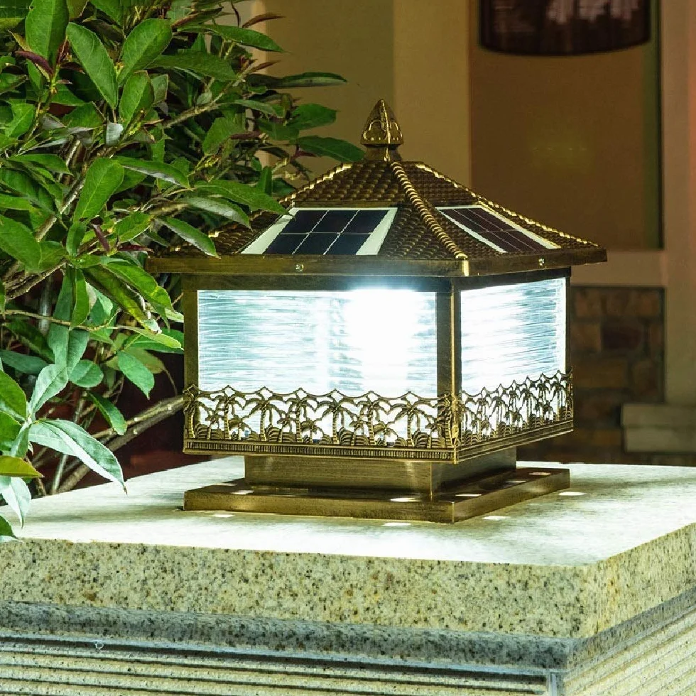 Lampy Ogrodowe, Zabytkowa Lampa Solarna Led Na Słupku, Wodoodporna, Mosiężna, Ip65, Szklana Lampa Na Słupku, Lampa Ogrodowa, Zewnętrzna Lampa Na Słupku, Latarnia Na Trawn(Jeden Kolor-Wysokość-35Cm)