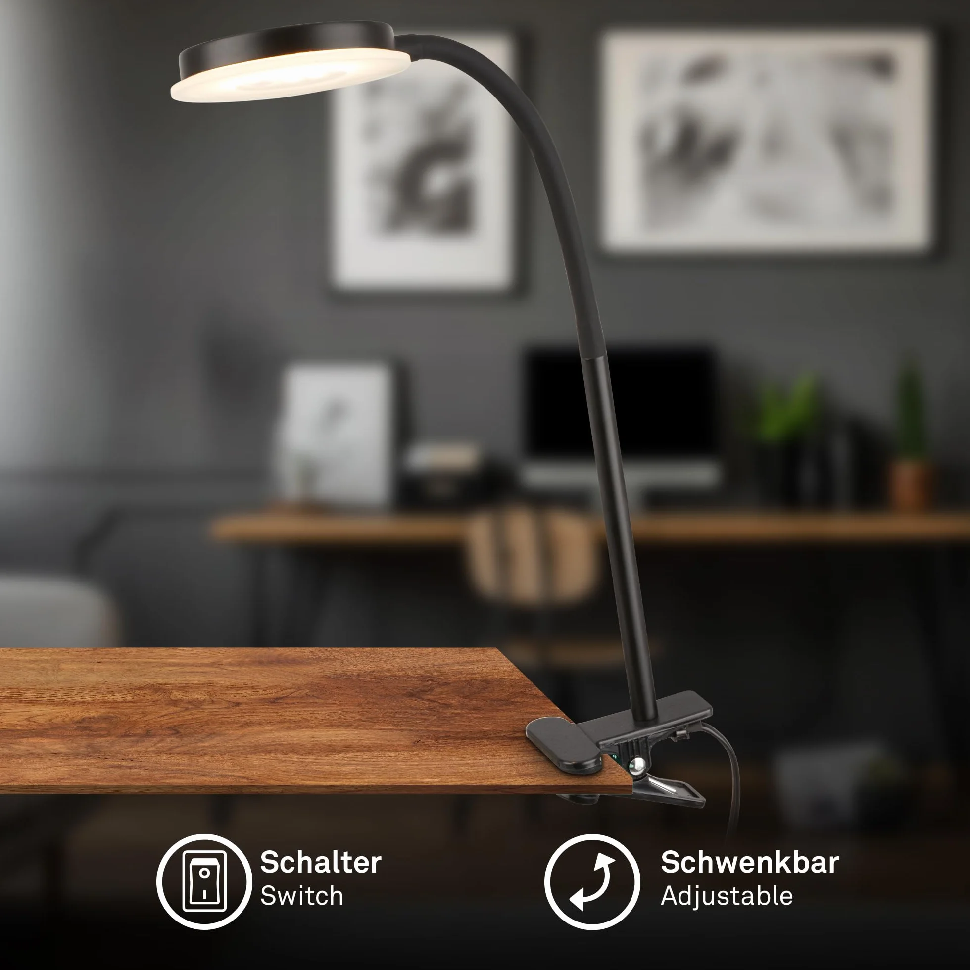 BRILONER - Lampa biurkowa z przełącznikiem kablowym, ciepła biała barwa światła, obrotowa, lampka do czytania, lampa zaciskowa, lampka zaciskowa, lampka nocna, lampka do czytania dla dzieci, lampa