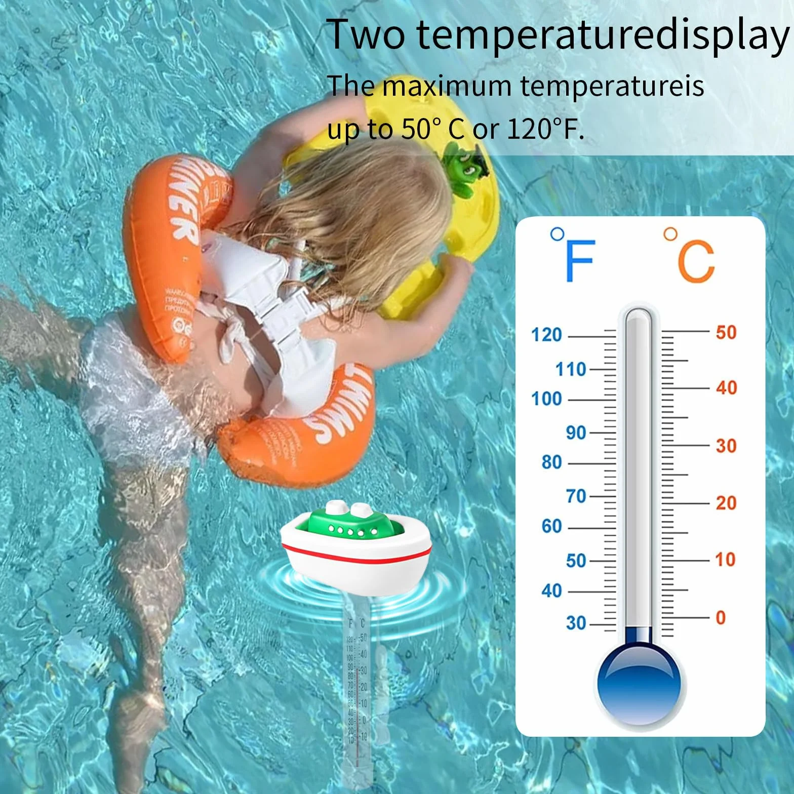 Termometr basenowy, termometr basenowy, pływający, z liną, termometr do wody, łatwy do odczytania, temperatura wody do basenów, wanien i spa