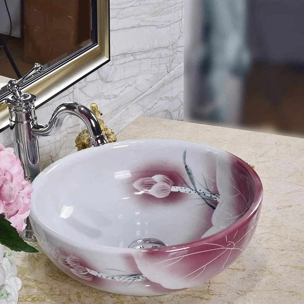 Umywalka łazienkowa nablatowa, biała porcelanowa umywalka ceramiczna nablatowa, 15,6" x 12,6" umywalka łazienkowa w zestawie,