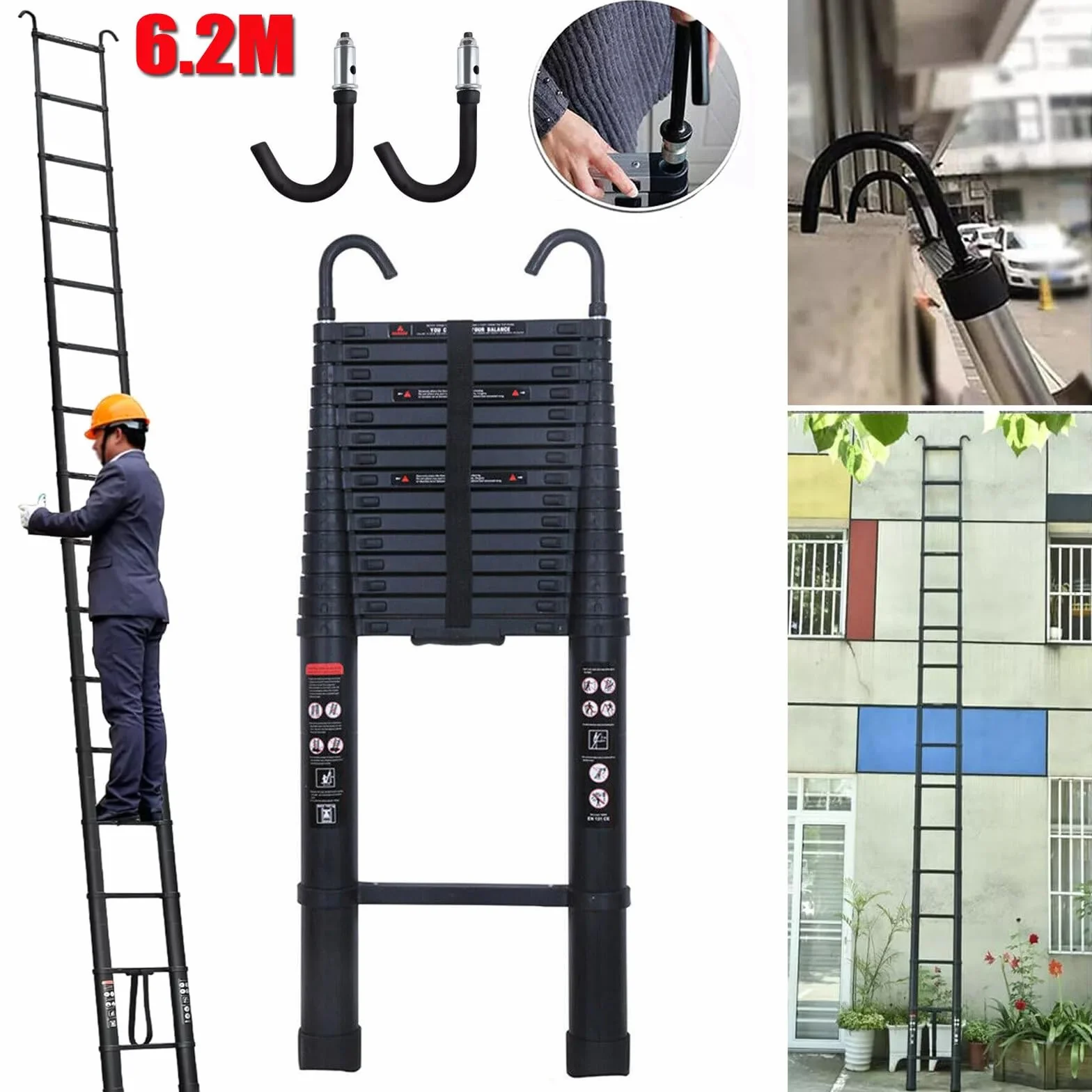 Profesjonalna aluminiowa wielofunkcyjna wytrzymała drabina teleskopowa z przedłużką, DIY, 6 m