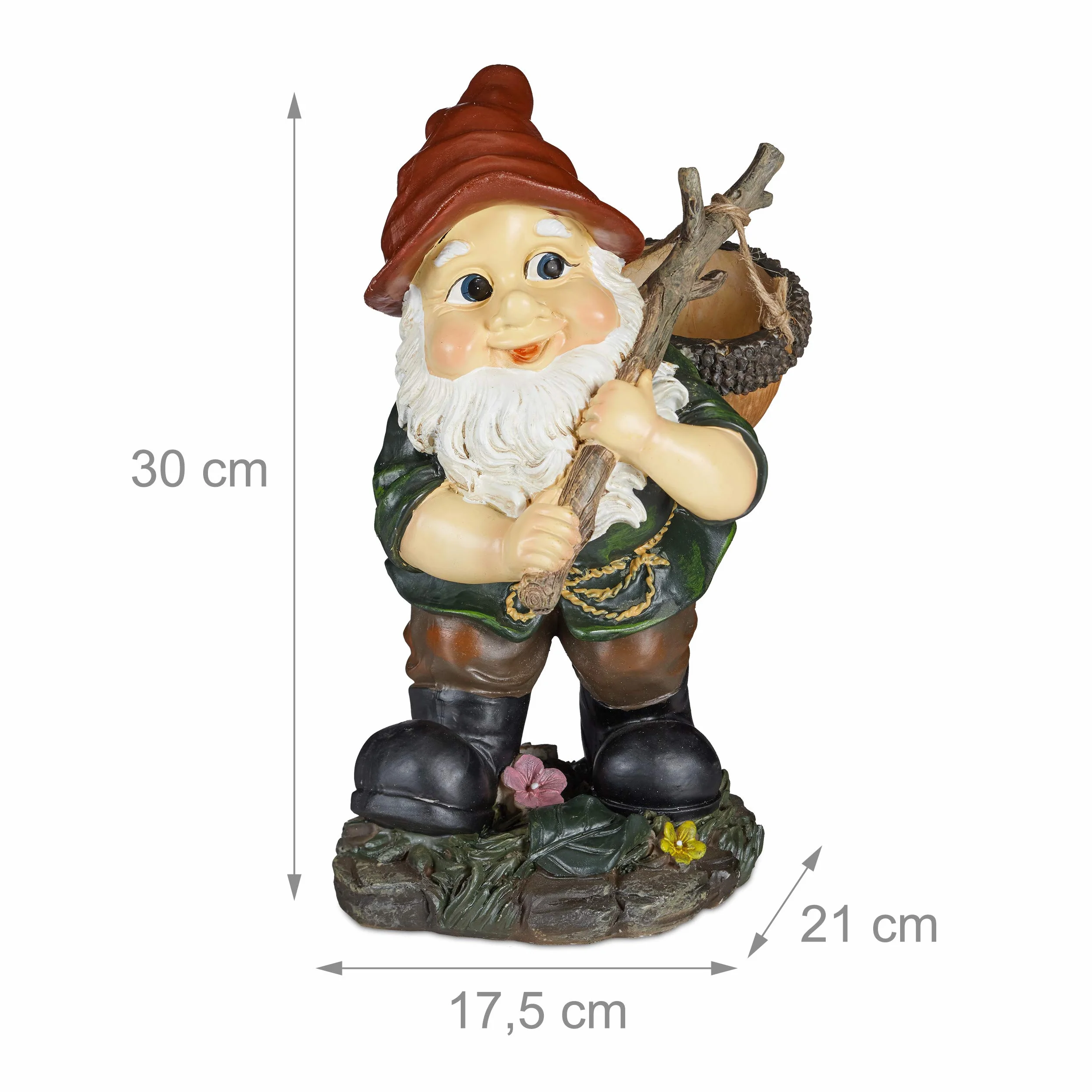 Relaxdays krasnal ogrodowy z koszykiem, figurka do ogrodu, dekoracja, gnom, skrzat, 30x17,5x21cm, mrozoodporny, kolorowy