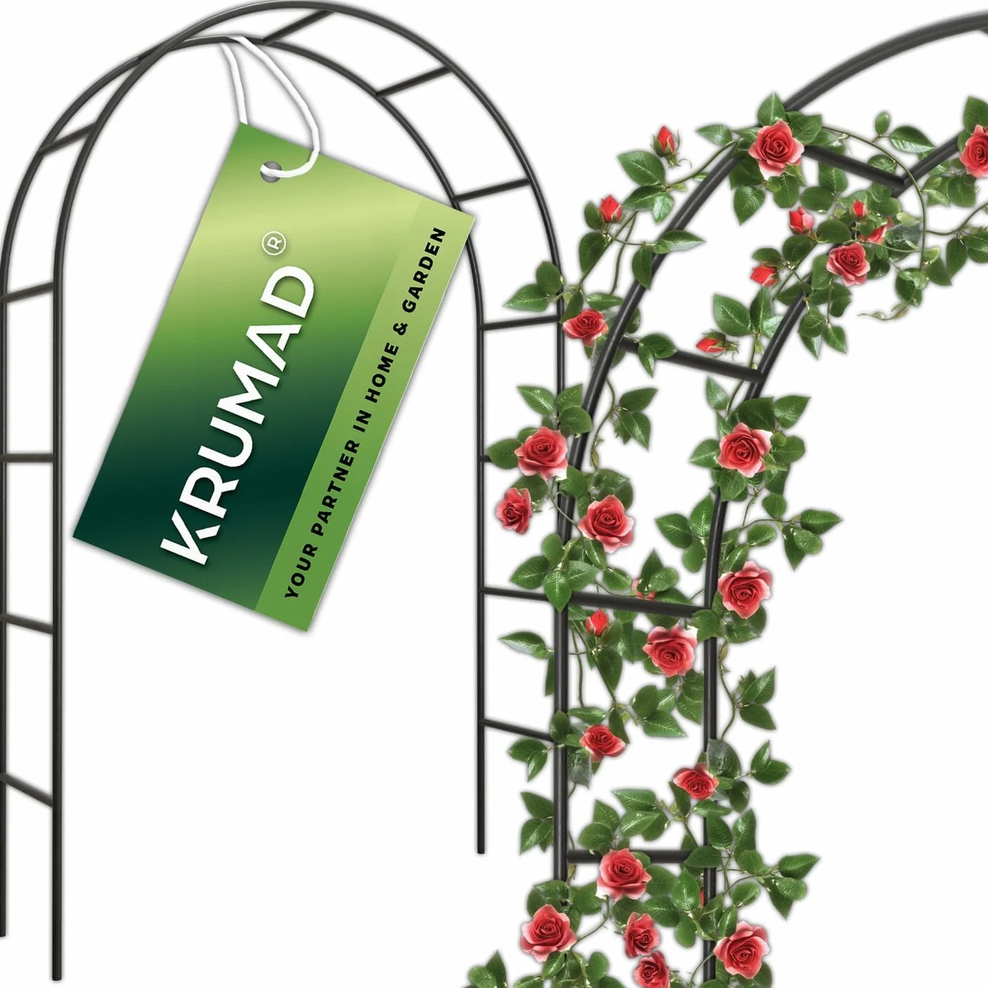 KRUMAD Pergola Ogrodowa na Róże 240x140x38 cm, Stabilna Metalowa Konstrukcja, Odporny na Warunki Atmosferyczne Stelaż, Podpora do Róż, Winorośli i Pnączy, Łatwy Montaż, Idealna do Ogrodu i Tarasu
