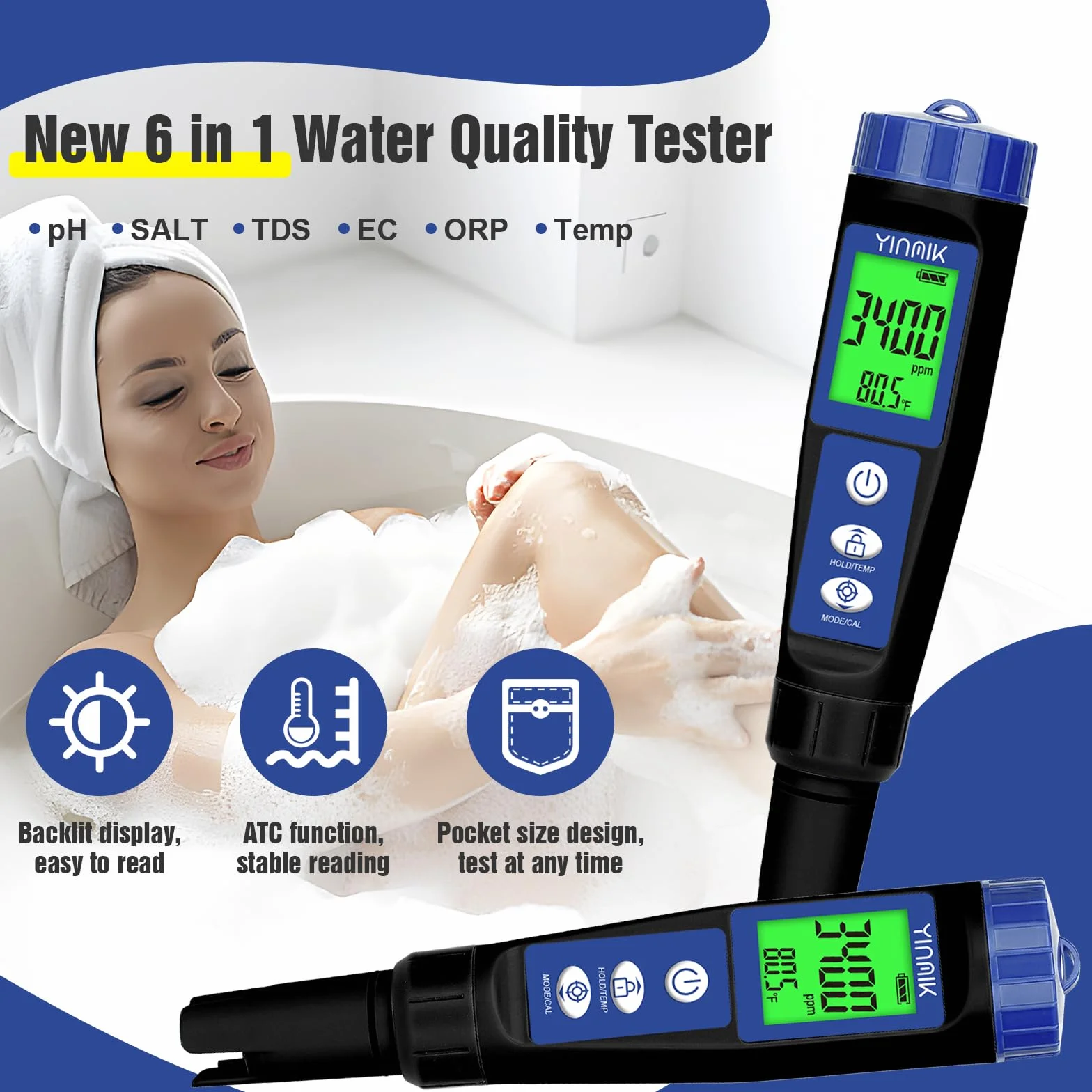 Miernik pH i zasolenia basenu 6 w 1 TDS ORP EC Tester temperatury PPM hydroponiczny