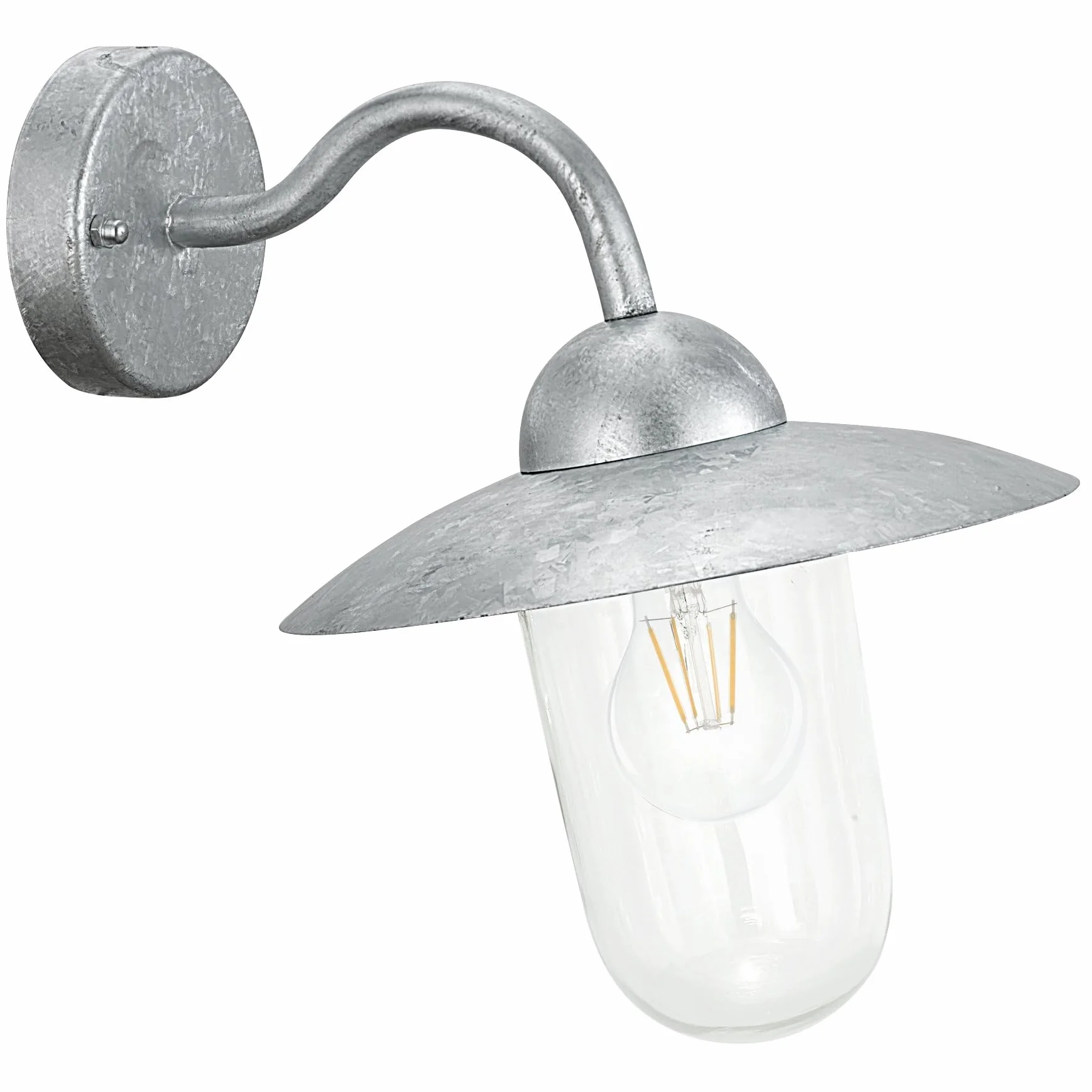 EGLO Lampa ścienna zewnętrzna Milton, 1-płomienna oprawa na ścianę | wykonana ze stali ocynkowanej na gorąco w kolorze srebrnym oraz szkła, oprawka E27, klasa szczelności IP44
