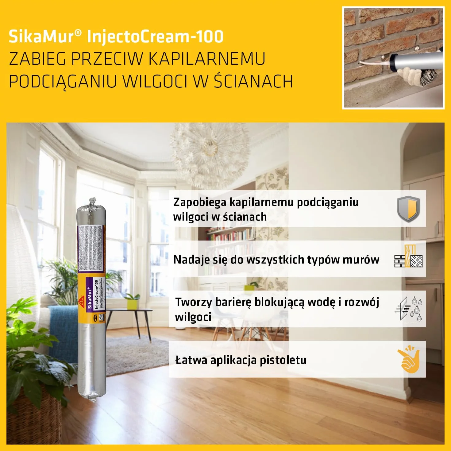 Sika - Krem iniekcyjny - Sikamur InjectoCream-100 - Zapobiega podciąganiu wilgoci w ścianach - Bez użycia specjalistycznych pomp - Biały - 560 ml
