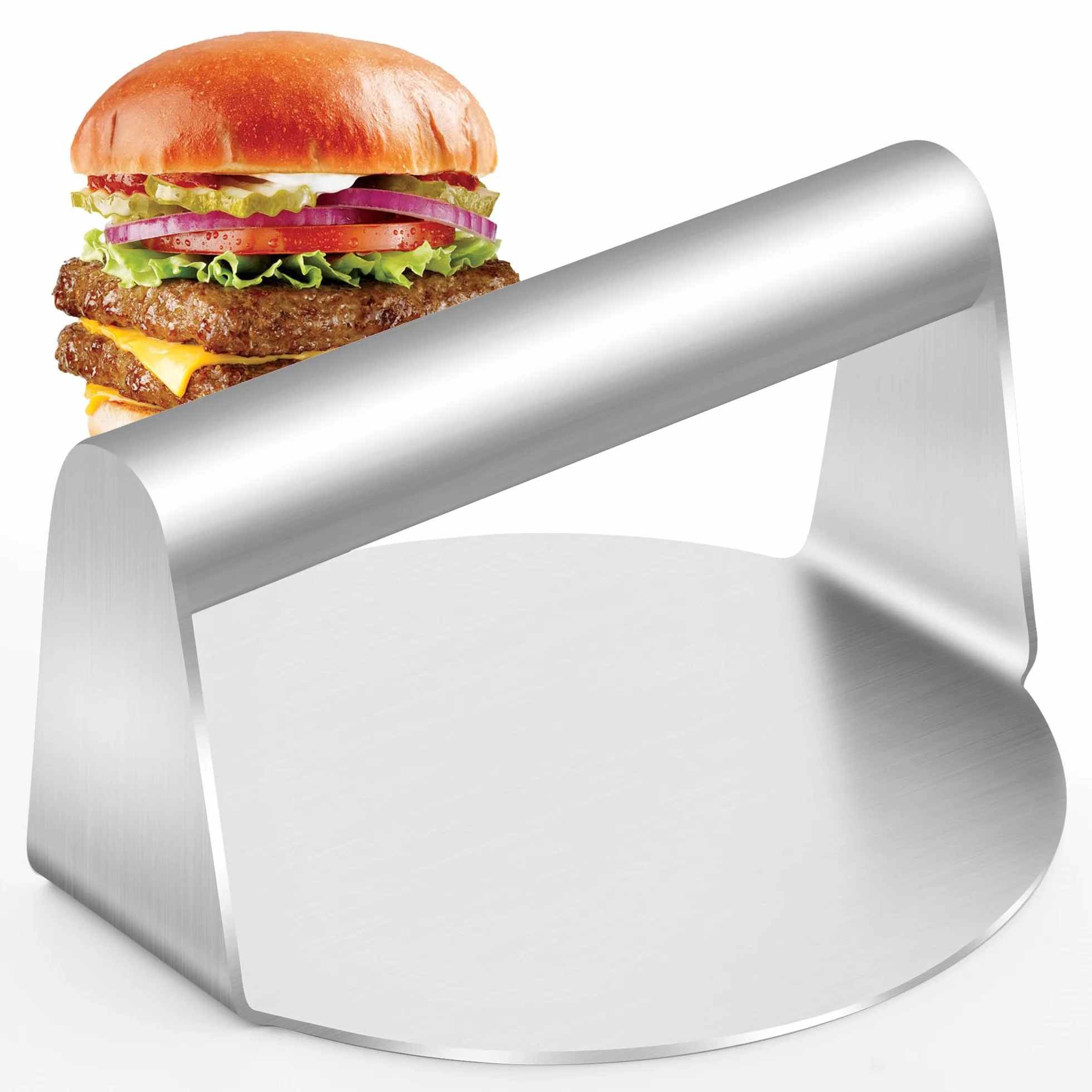 Smash prasa do burgerów, 15,5 cm, okrągła stal nierdzewna, profesjonalna prasa do burgerów ze stali nierdzewnej, akcesoria do grilla na płaskim topie, prasy do hamburgerów i squeeze grease, łatwa do