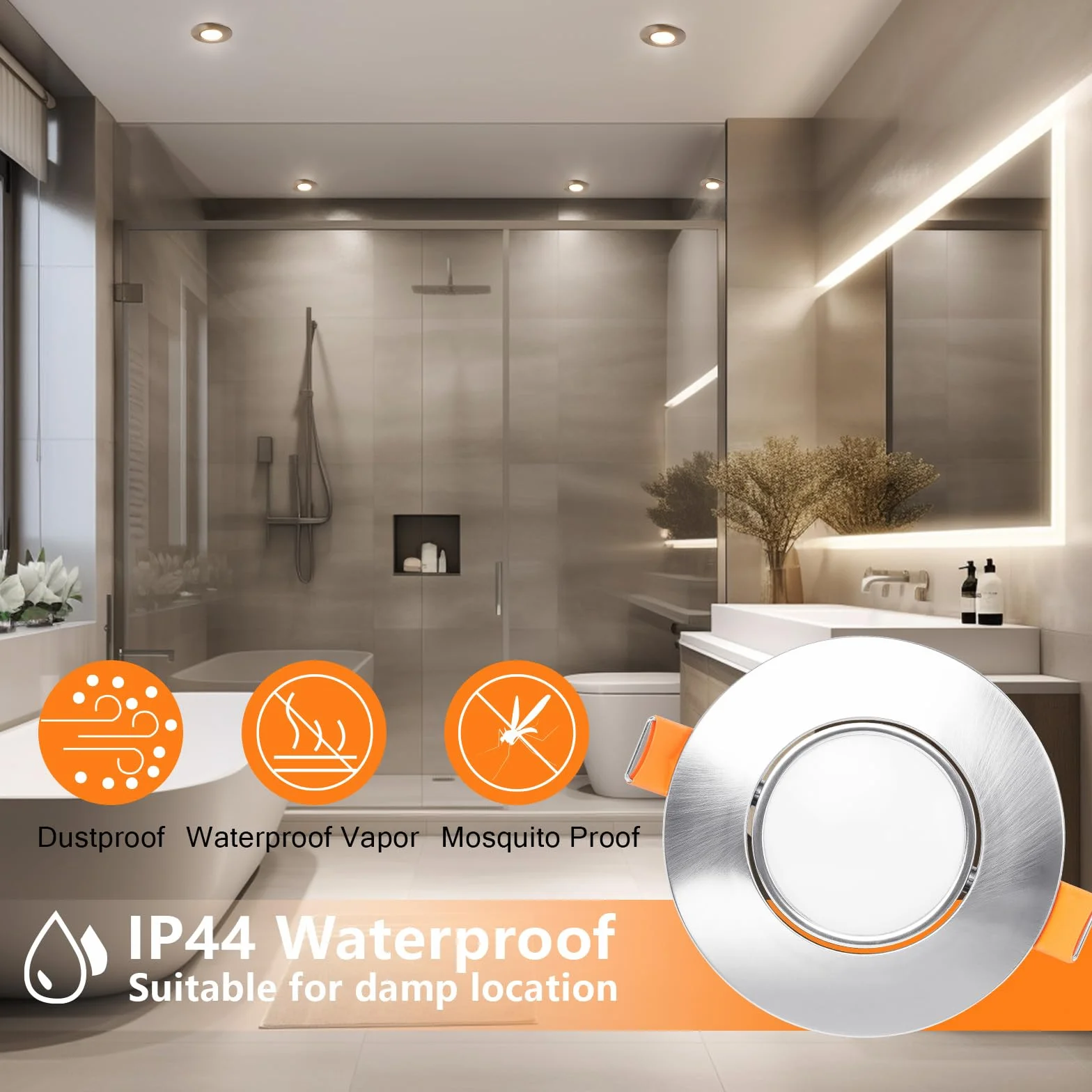 YindaLux Reflektor sufitowy LED, 5 W, 500 lm, reflektor sufitowy, 3000 K, 4000 K, 6000K, możliwość ściemniania, IP44, wodoodporny reflektor łazienkowy, otwór Φ68-80 mm, AC 220-240 V, zestaw 10 sztuk