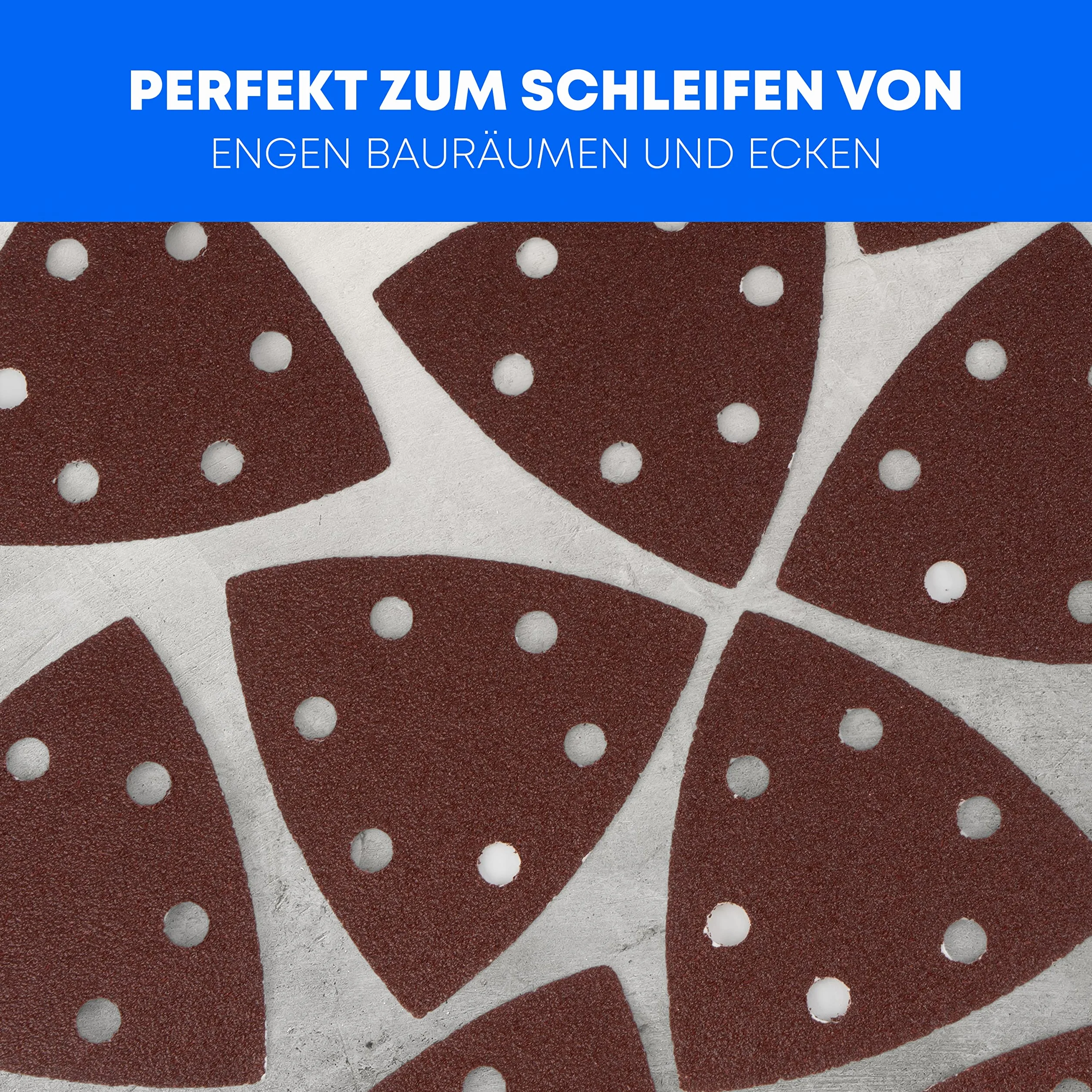 120 sztuk/trójkątne tarcze szlifierskie Delta / 6 otworów / 93 x 93 x 93 mm/po 20 x ziarno 40-60 - 80-120 - 180-240 / do szlifierek delta/arkuszy szlifierskich / trójkątnych podkładek szlifierskich / papieru ściernego