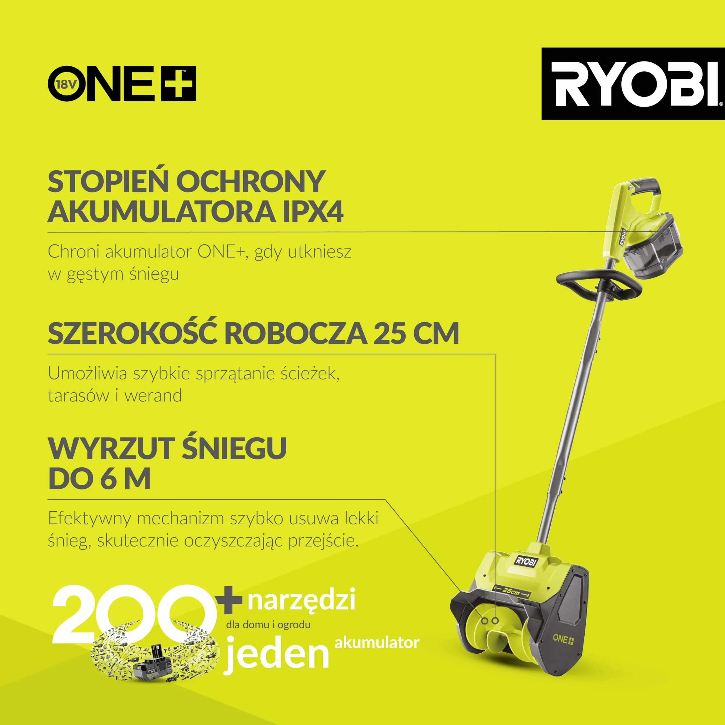 Ryobi Ry18St25A-0 Odśnieżarka, Zielony/Antracytowy, 18V