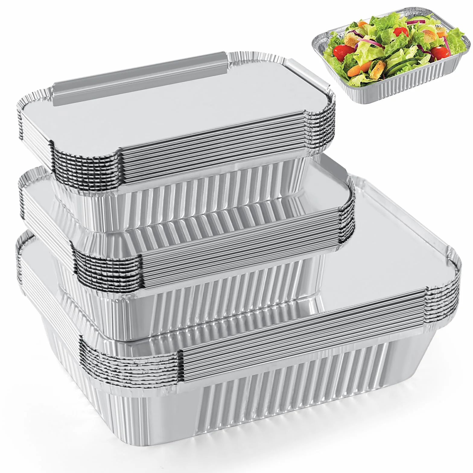 Aluminiowe miseczki z pokrywką 1750 ml 700 ml 410 ml 30 sztuk do gotowania pieczenia smażenia