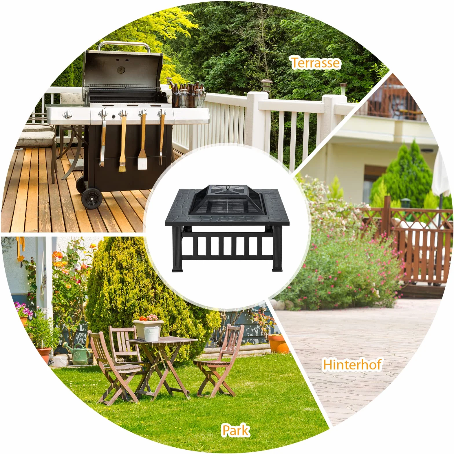 COSTWAY Palenisko z rusztem 3 w 1 z ochroną przed iskrami 81 x 81 x 50 cm Fire Pit do ogrodu czarny