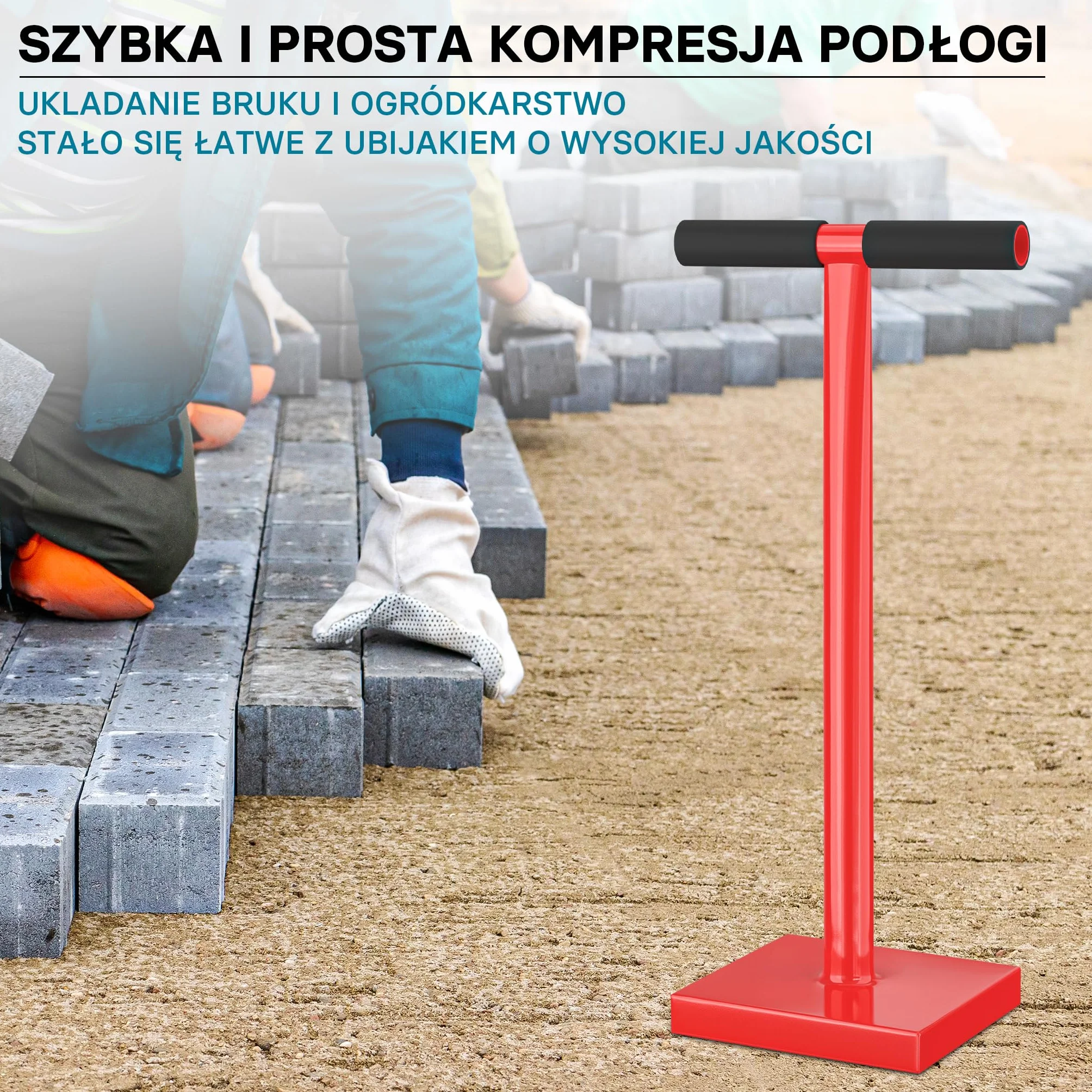 Wiltec Ręczny ubijak do ziemi 20x20 cm, uchwyt 83 cm, stalowy, 11,5 kg