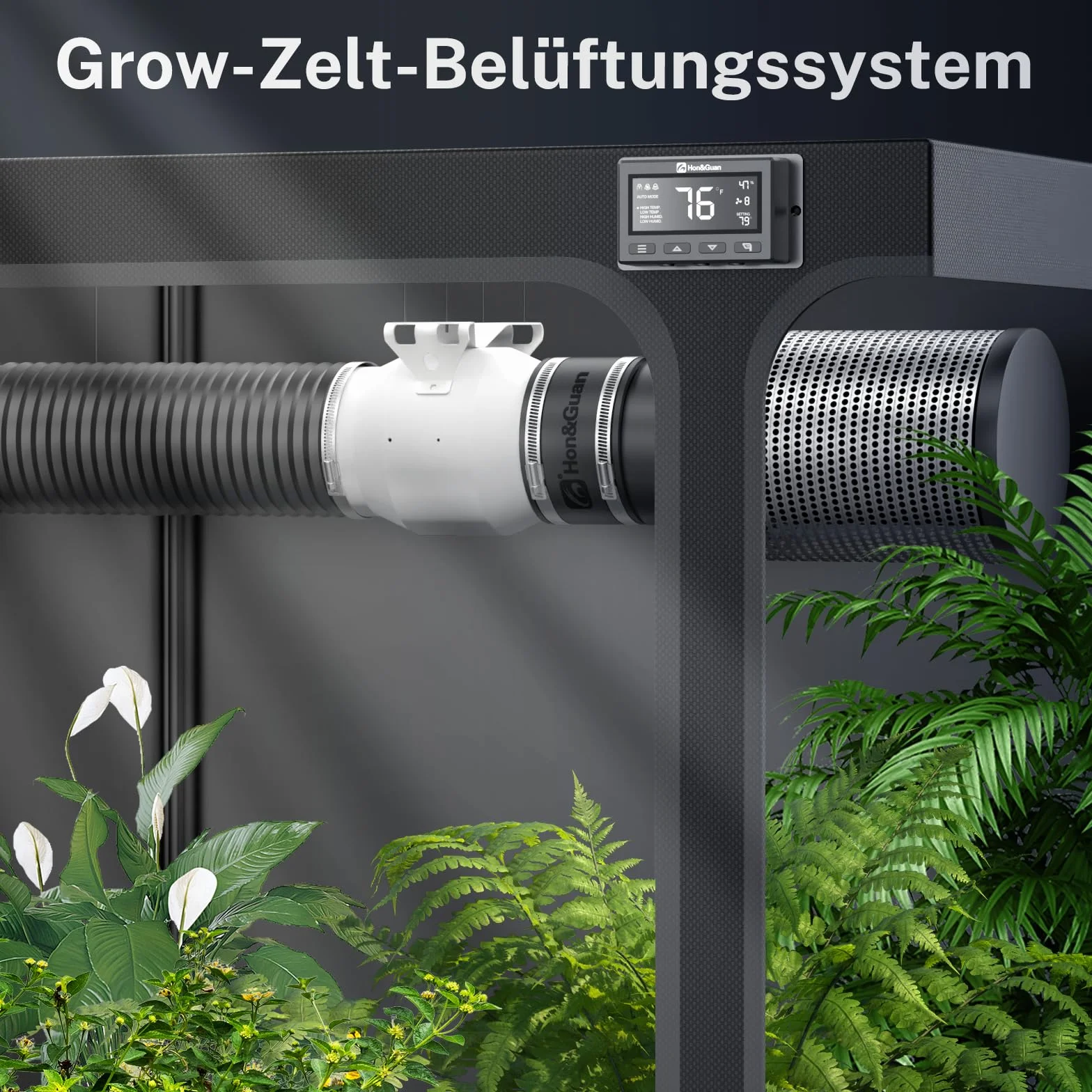 Hon&Guan Wentylator rurowy 100 mm 360 m³/h cichy silnik EC z inteligentnym regulatorem temperatury i wilgotności