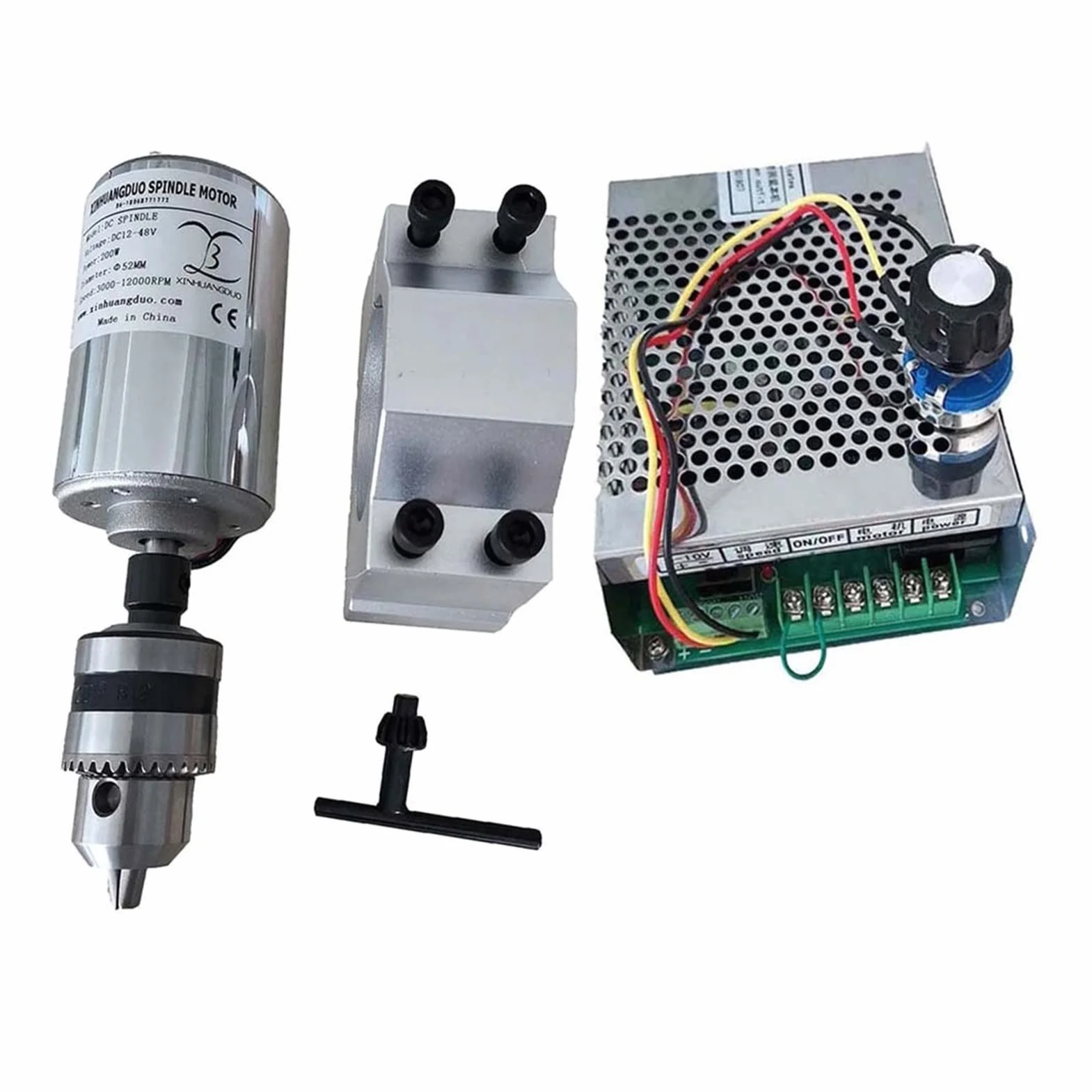 Wrzeciono CNC, Ochłodzony powietrze 0,2 kW. CNC. Spindlemotor Wiertła Głowice wrzeciona Zestaw Chuck 200W Silnik/Prędkość zasilania Gubernator do grawerowania(Package3)