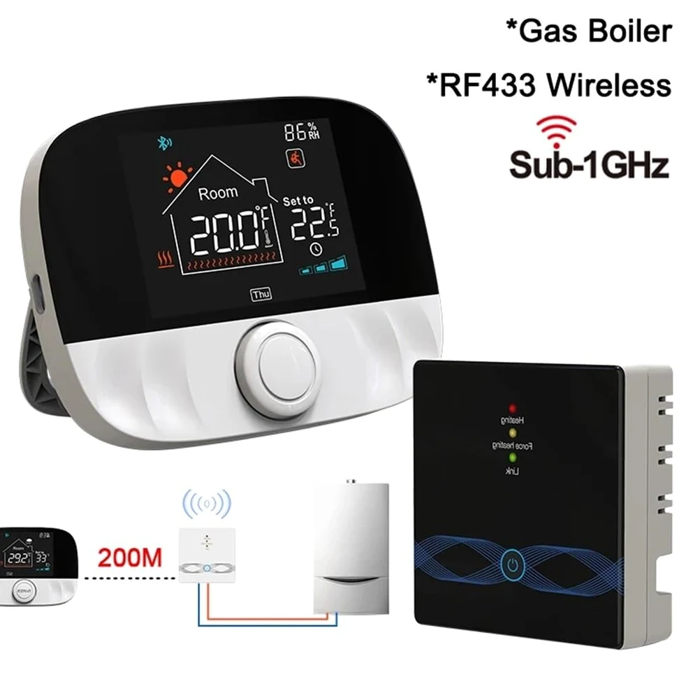 Bezprzewodowy termostat bojlera gazowego RF433 Pokojowy regulator temperatury Programowalny termoregulator ogrzewania podłogowego Zasilanie bateryjne przez USB(White Set)