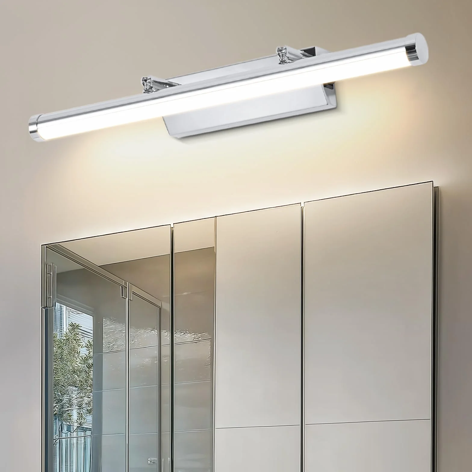 Lampa LED nad lustro łazienkowe, 42 cm, 9 W, z włącznikiem, IP44, oświetlenie ścienne, neutralna biel, 4000 K, 730 lm, do łazienki, lustro łazienkowe, lampa ze stali nierdzewnej, lustro