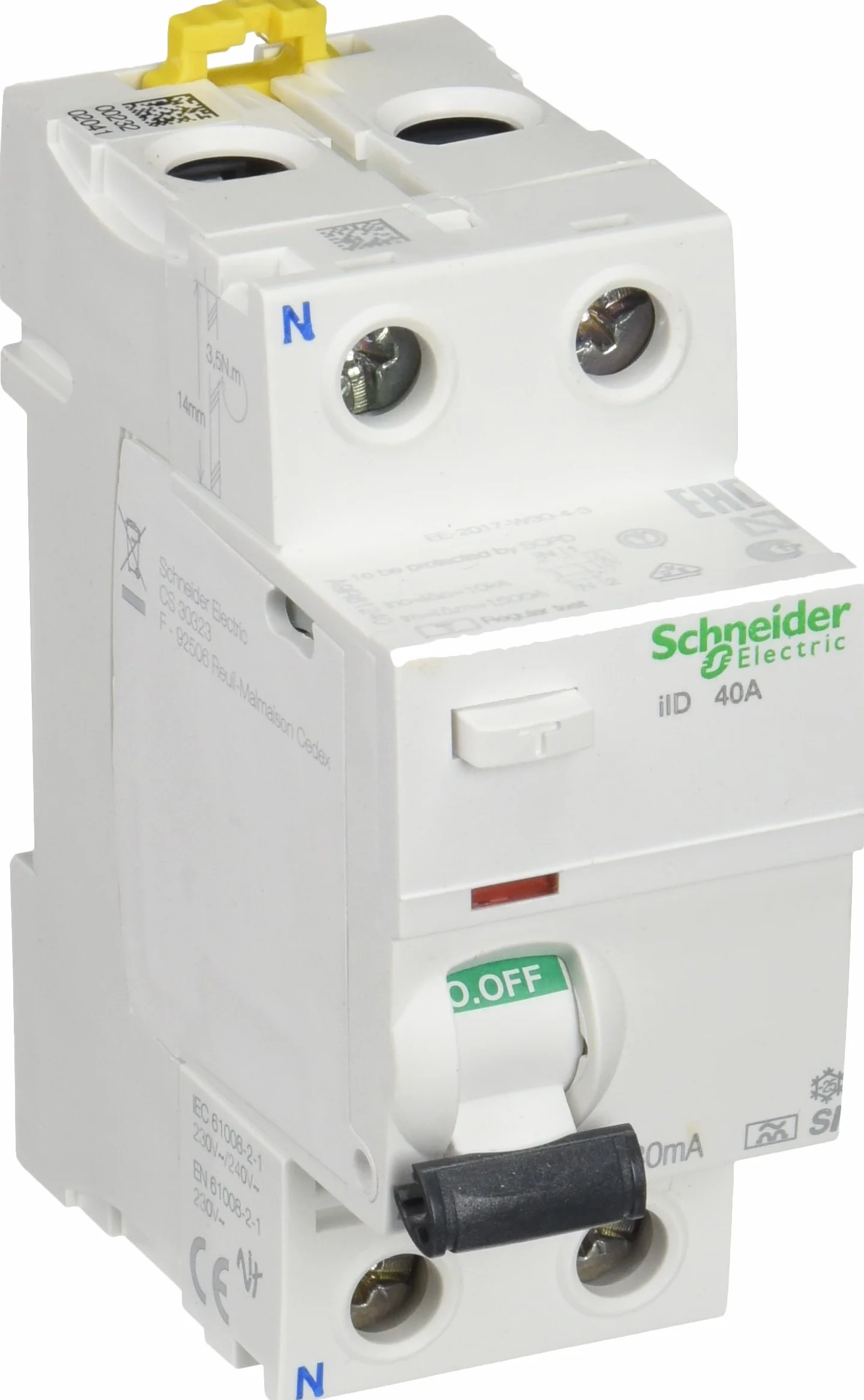 Schneider A9R61240 Rccb wyłącznik różnicowoprądowy Iid 2P 40A 30Ma Si, biały