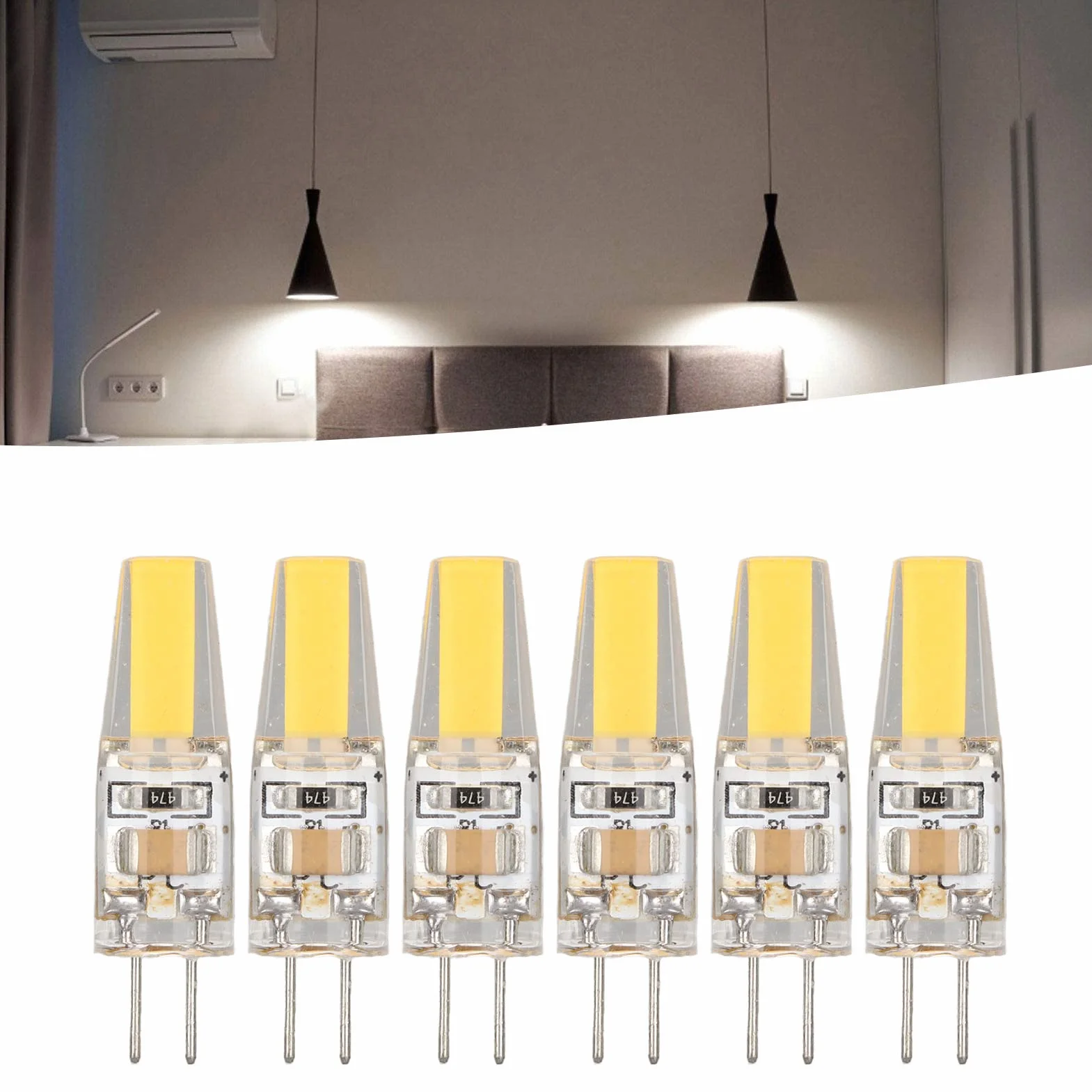 Fdit Żarówka LED COB G4 energooszczędna, zmienna, sufitowa, 6 sztuk, 500 lm, 220 V, do domu, biura, przestrzeni handlowej (ciepła biel)