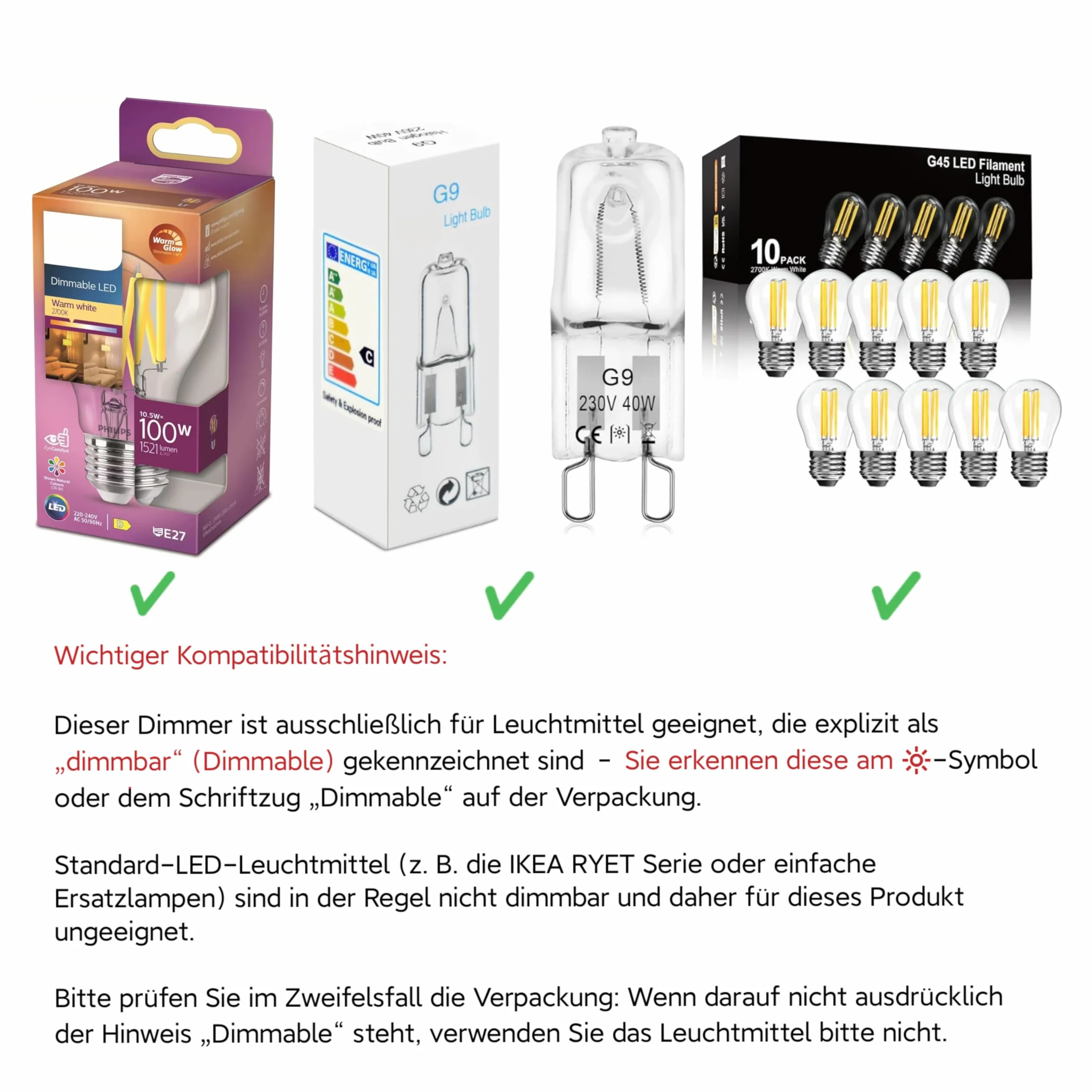 Gniazdko wtykowe do żarówek 20-400 W, ściemniane diody LED 1-100 W, lampy halogenowe maks. 120 W, certyfikat TÜV/GS, adapter ściemniacza obrotowego z włącznikiem/wyłącznikiem