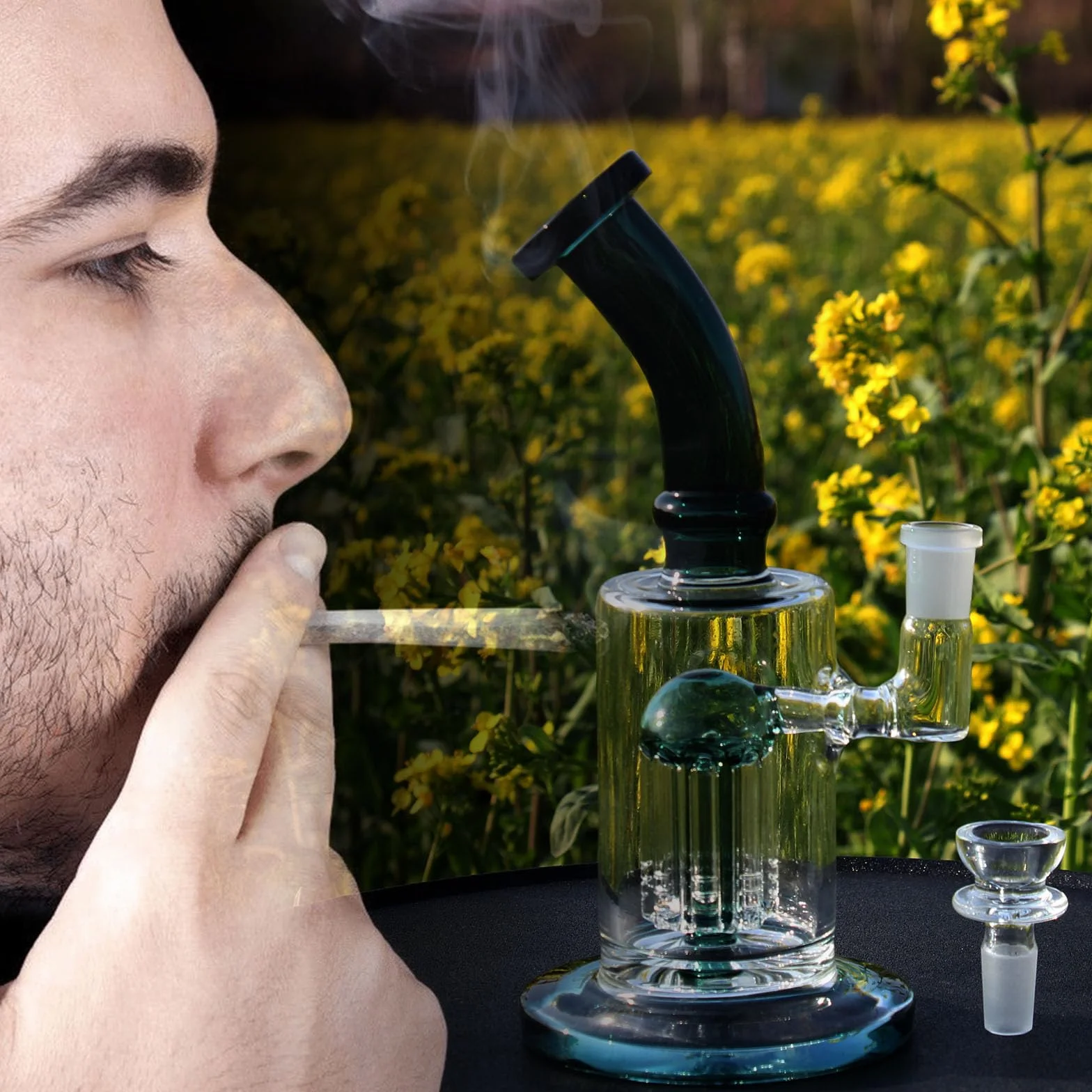 Szklane bong z percolowanym Tornado 14,5 mm Water Bong Bowl zielone