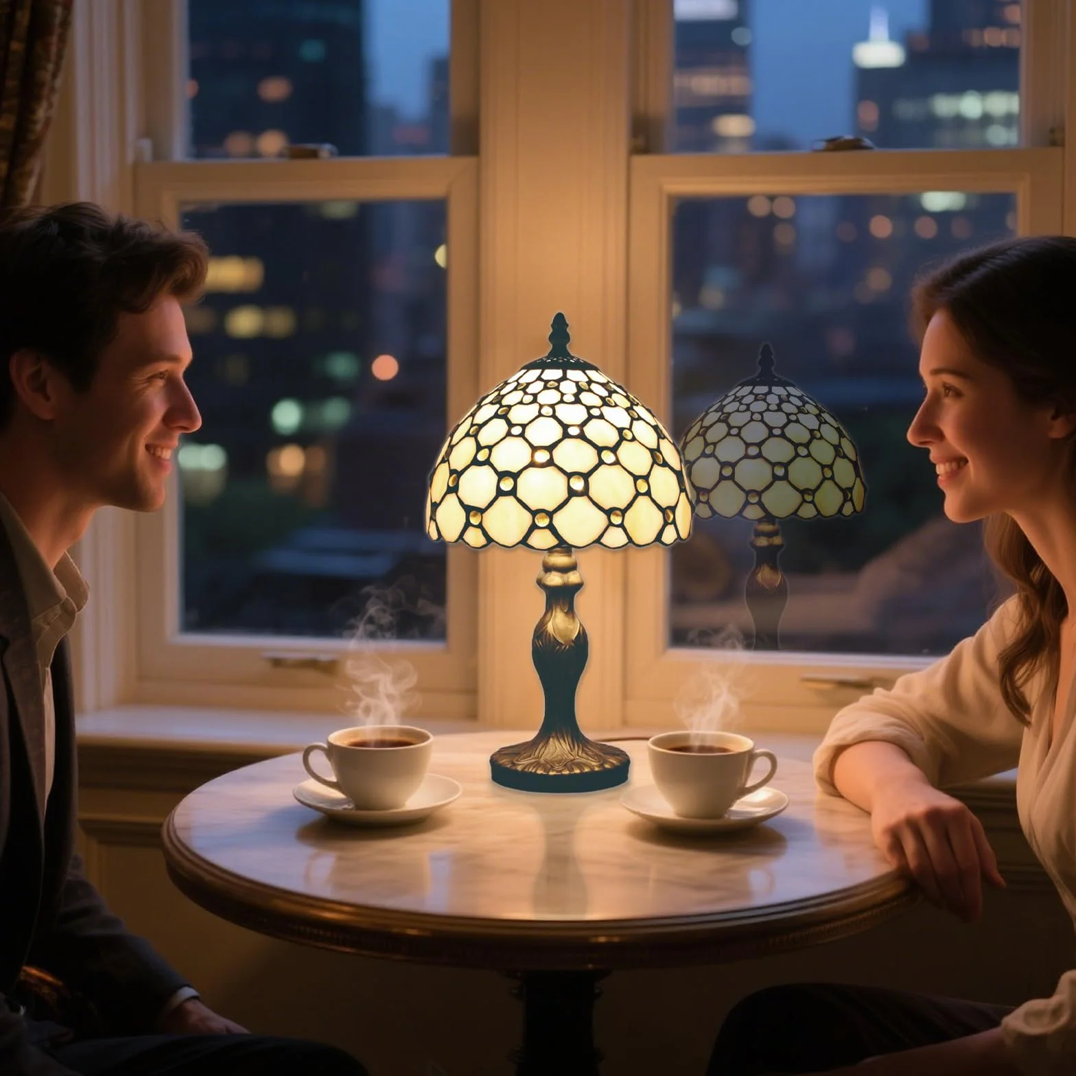 Styl Tiffany 8 cali Lampa stołowa Witraże Koraliki Abażury Mała lampka nocna Czytanie Antyczne Lampka na biurko Salon Sypialnia Biuro Vintage Art Deco Wiktoriańskie