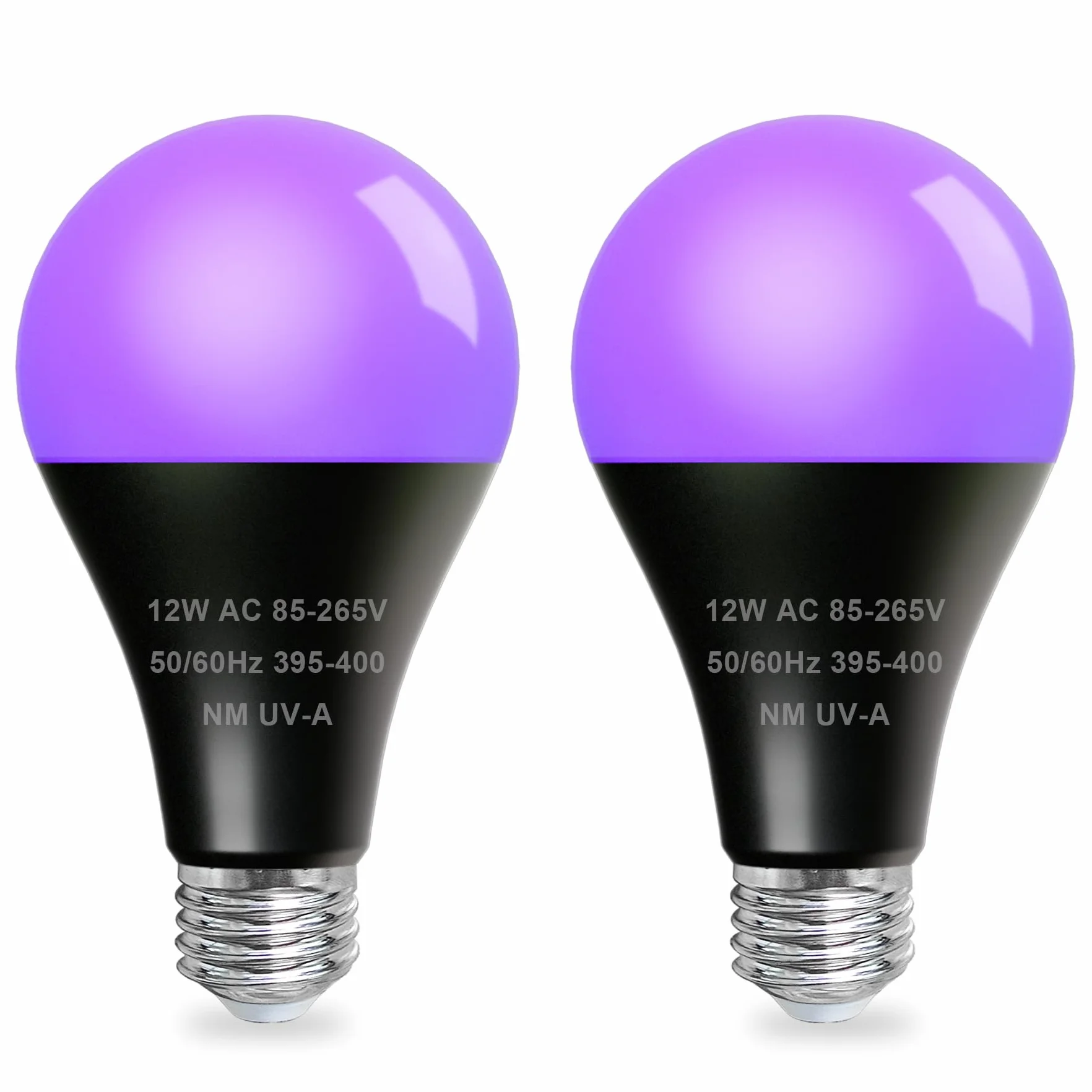 2-pak żarówek UV, czarne światło, E27, 12 W, lampa UV, 395 nm UVA, czarna żarówka na imprezę, do klubu, baru, na Halloween