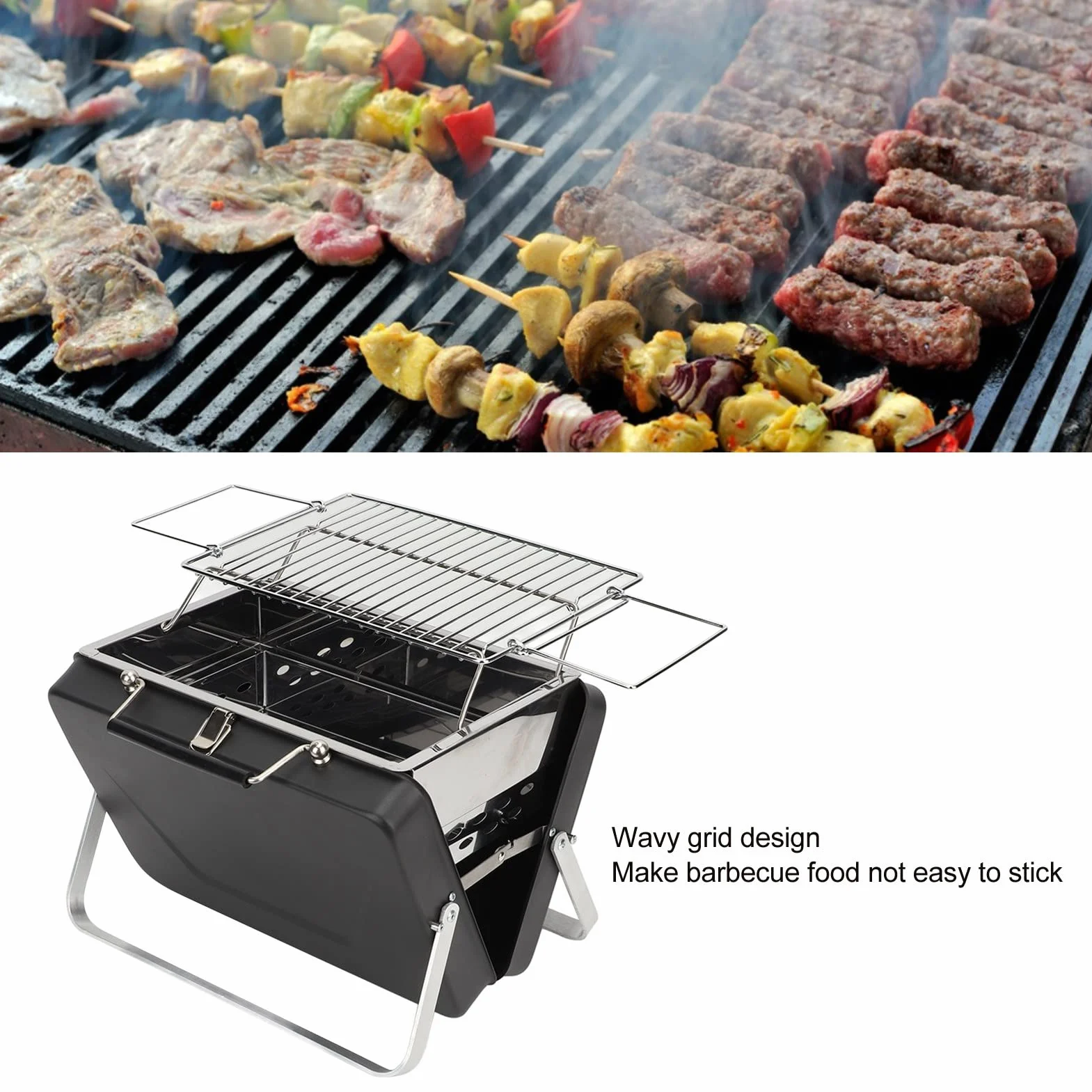 Przenośny Grill Węglowy, Bary do Grillowania Natychmiastowe Składanie i łatwe Przenoszenie, Grill Grillowy Składany Grill na Notebooka do Grillowania na świeżym Powietrzu Kemping